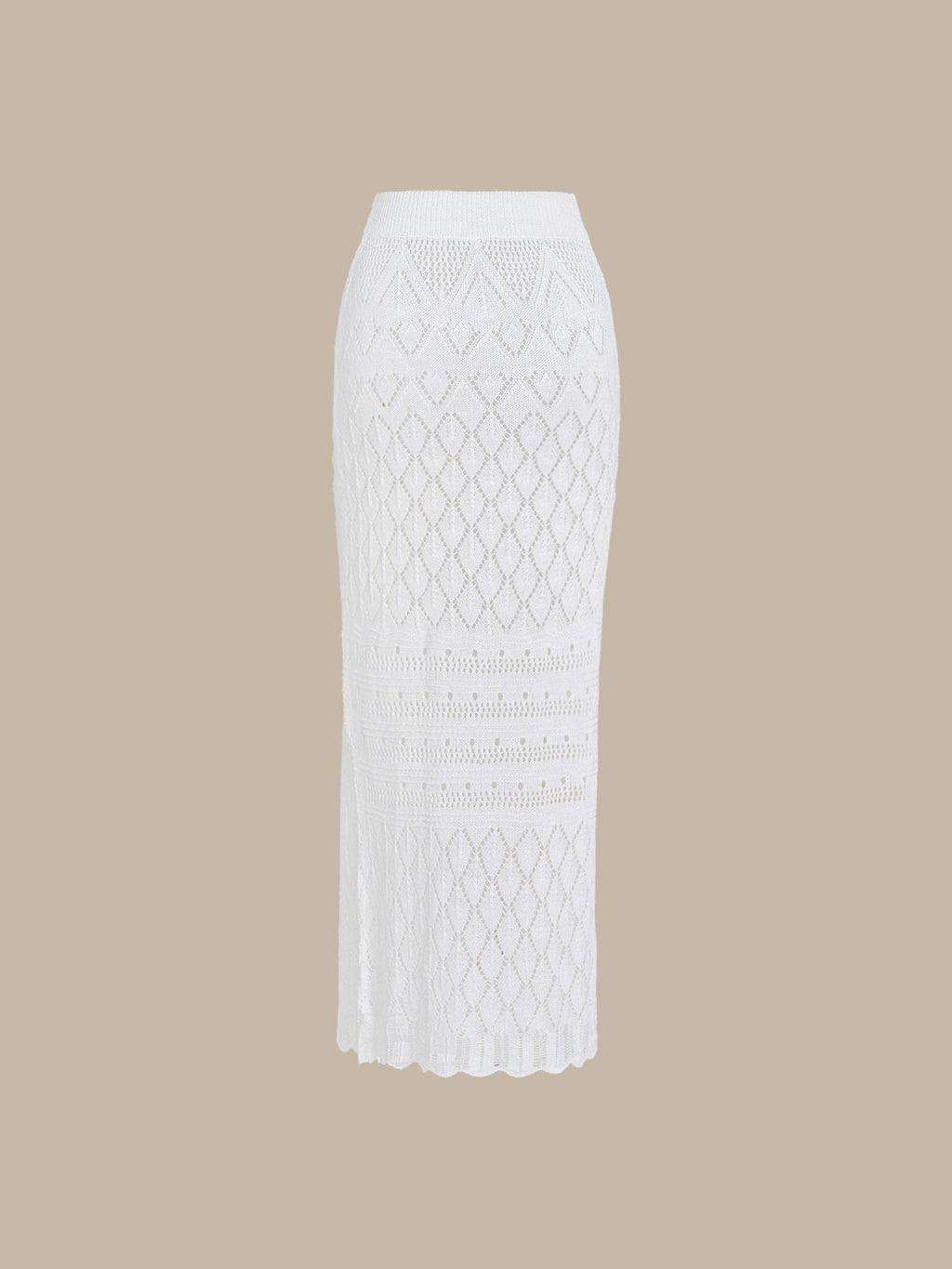 White Crochet Knitted Side-Slit Cover-Up Skirt