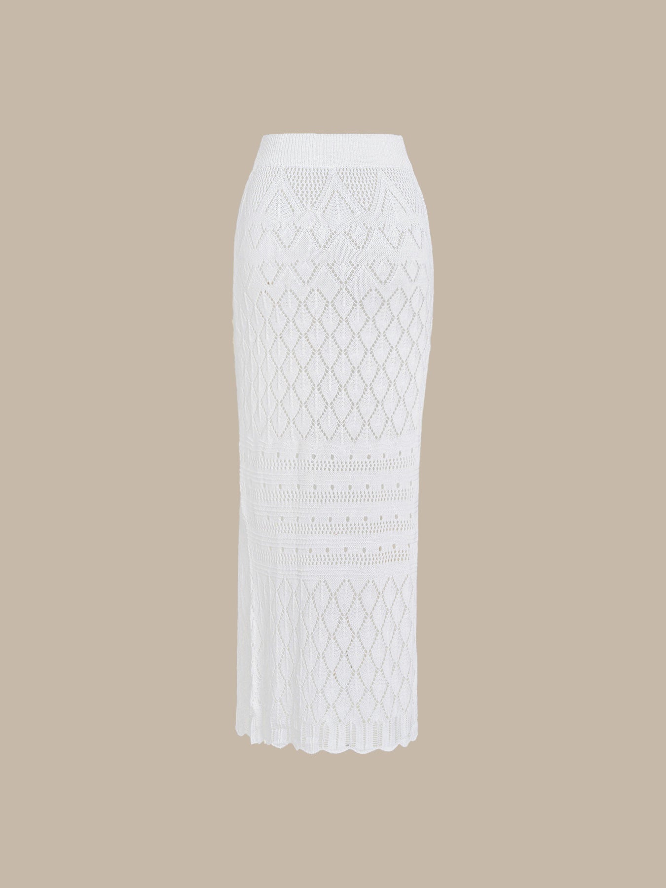 White Crochet Knitted Side-Slit Cover-Up Skirt