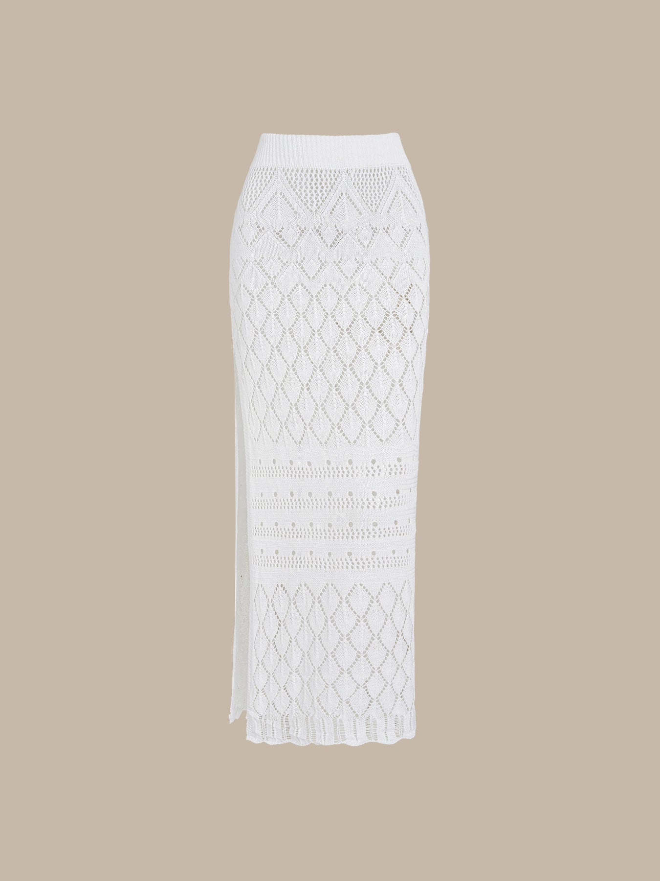 White Crochet Knitted Side-Slit Cover-Up Skirt