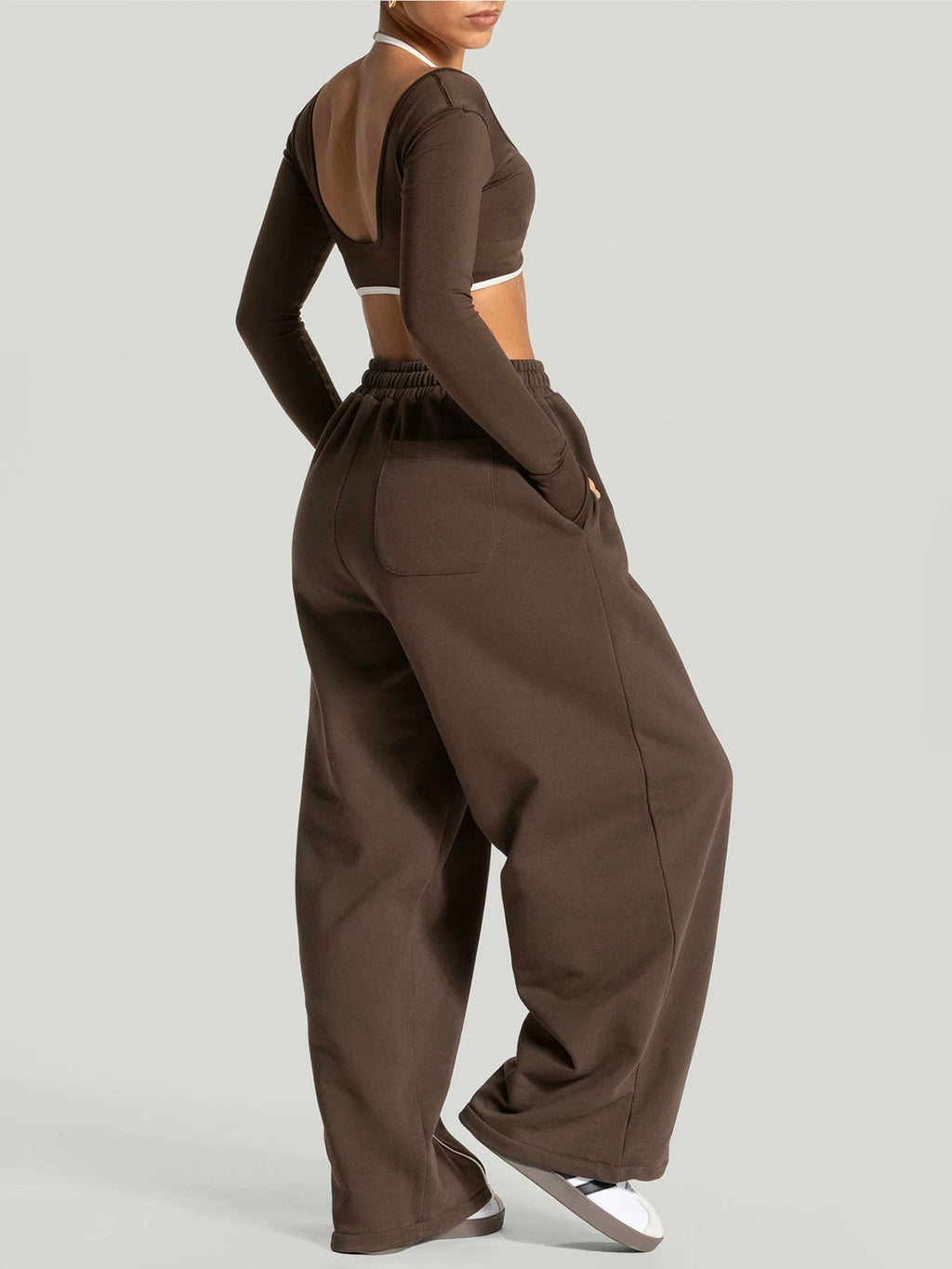 Dark Coffee Side Pockets Cotton Pants