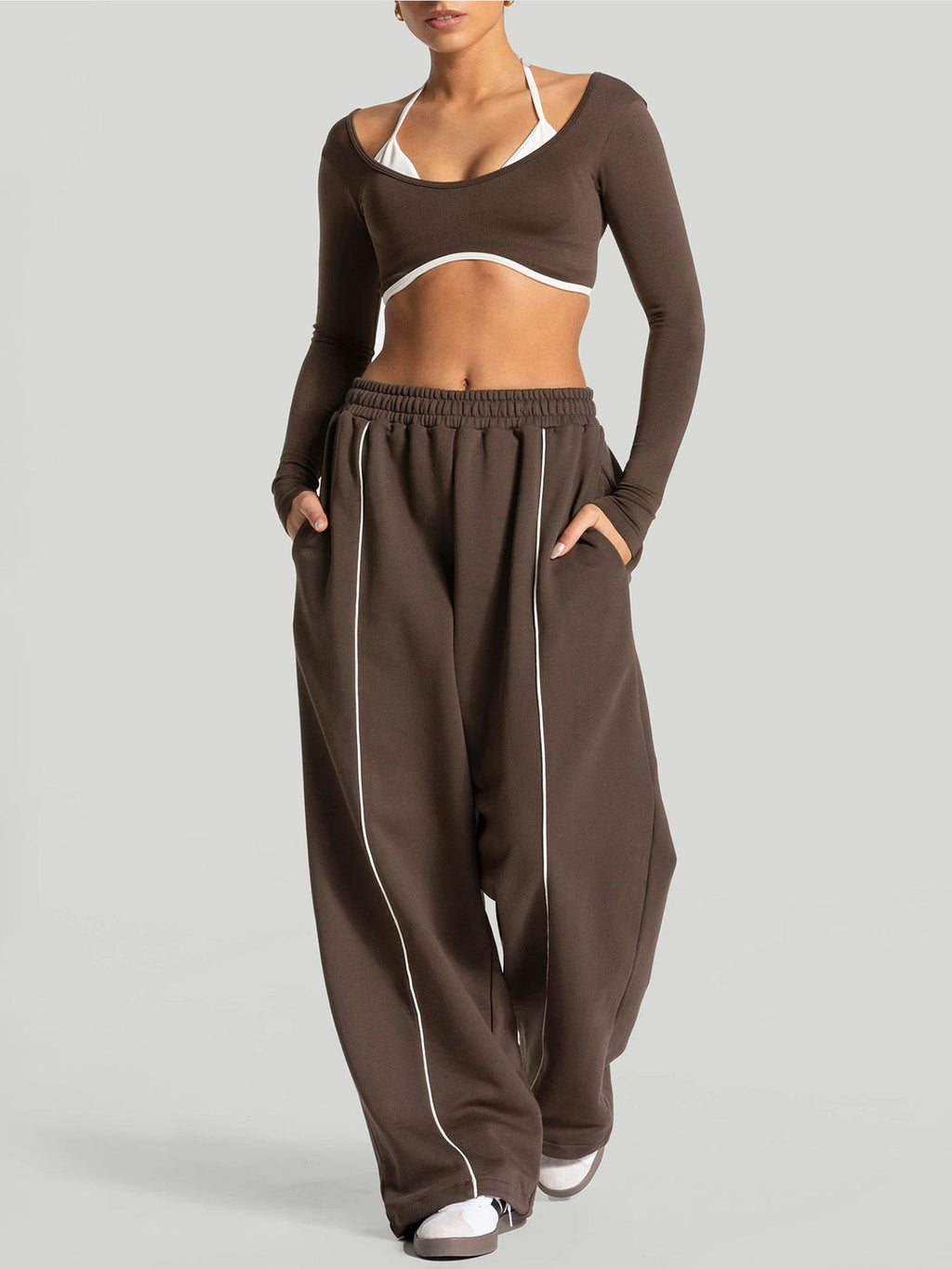 Dark Coffee Side Pockets Cotton Pants
