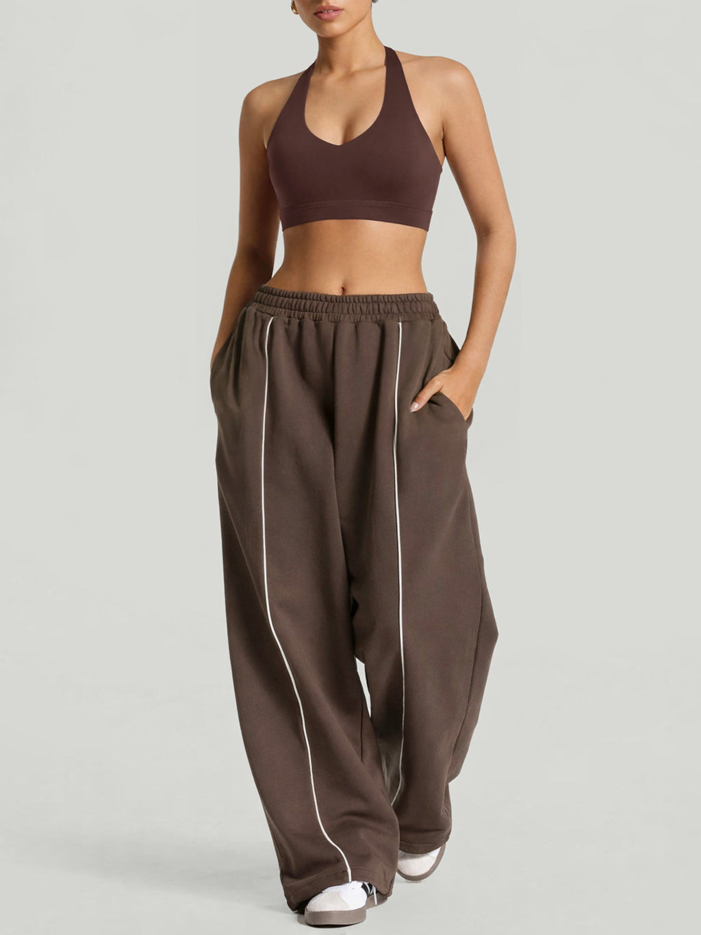 Dark Coffee Side Pockets Cotton Pants