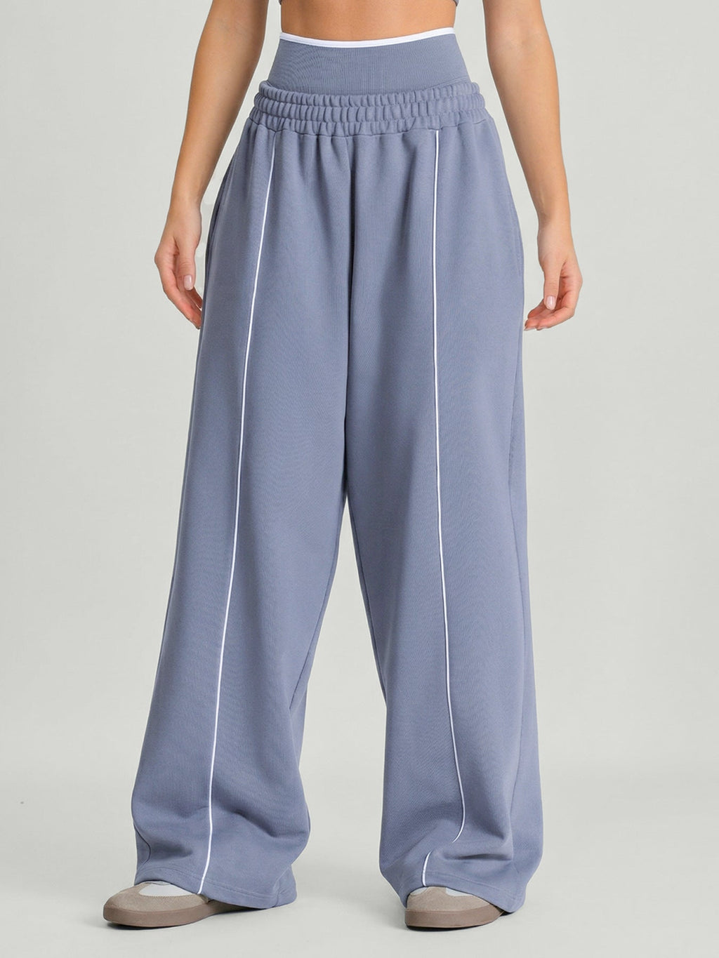 Dusty Blue Side Pockets Cotton Pants