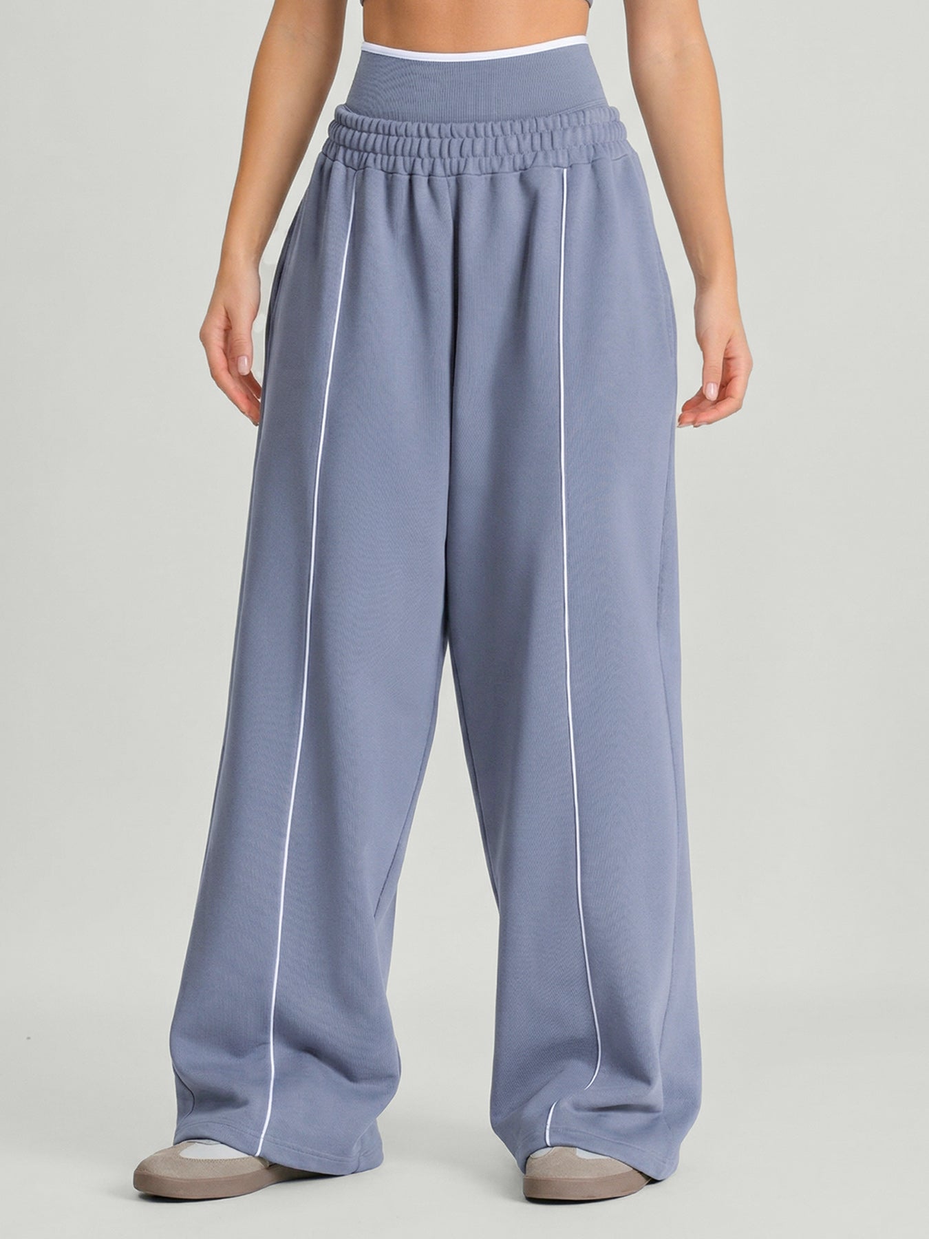 Dusty Blue Side Pockets Cotton Pants