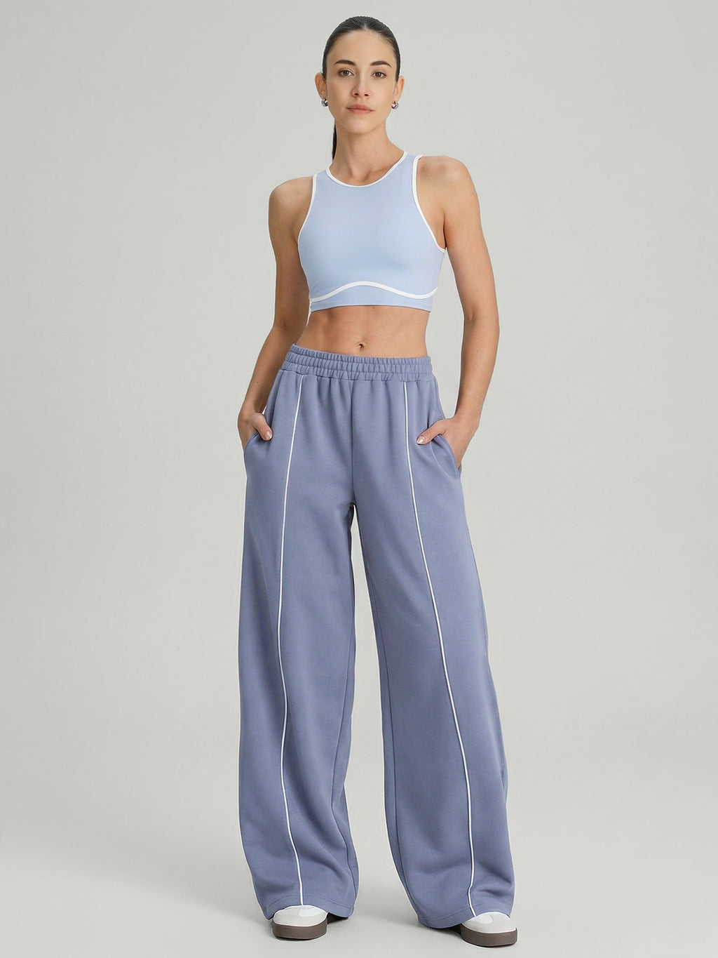 Dusty Blue Side Pockets Cotton Pants