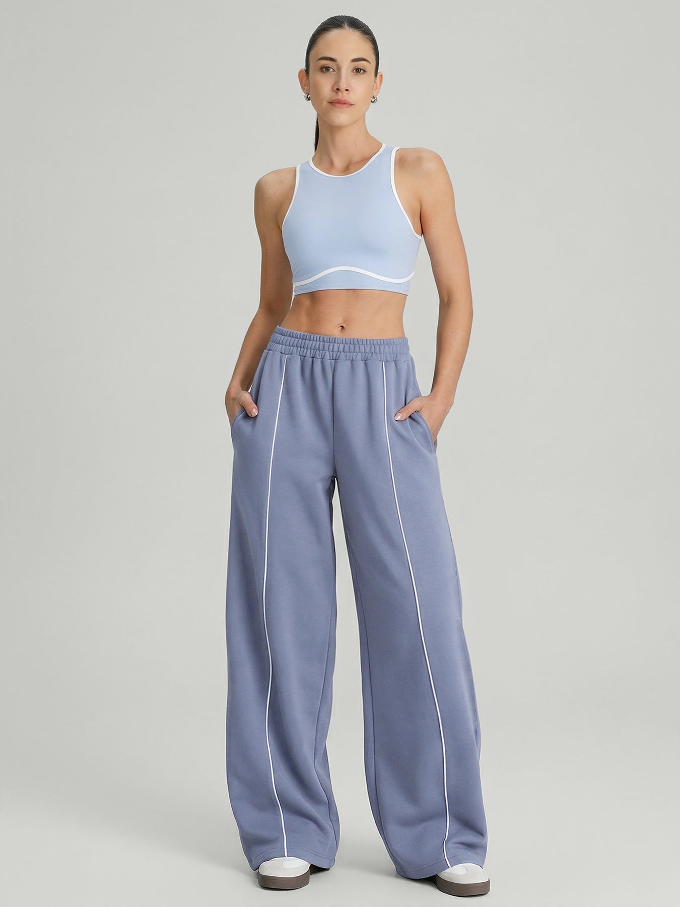 Dusty Blue Side Pockets Cotton Pants
