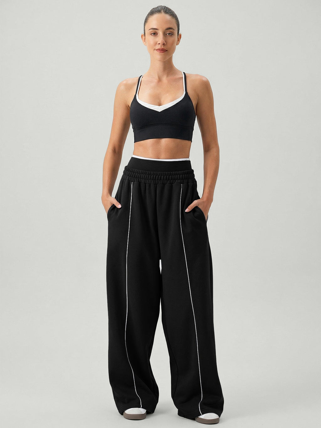 Black Side Pockets Cotton Pants