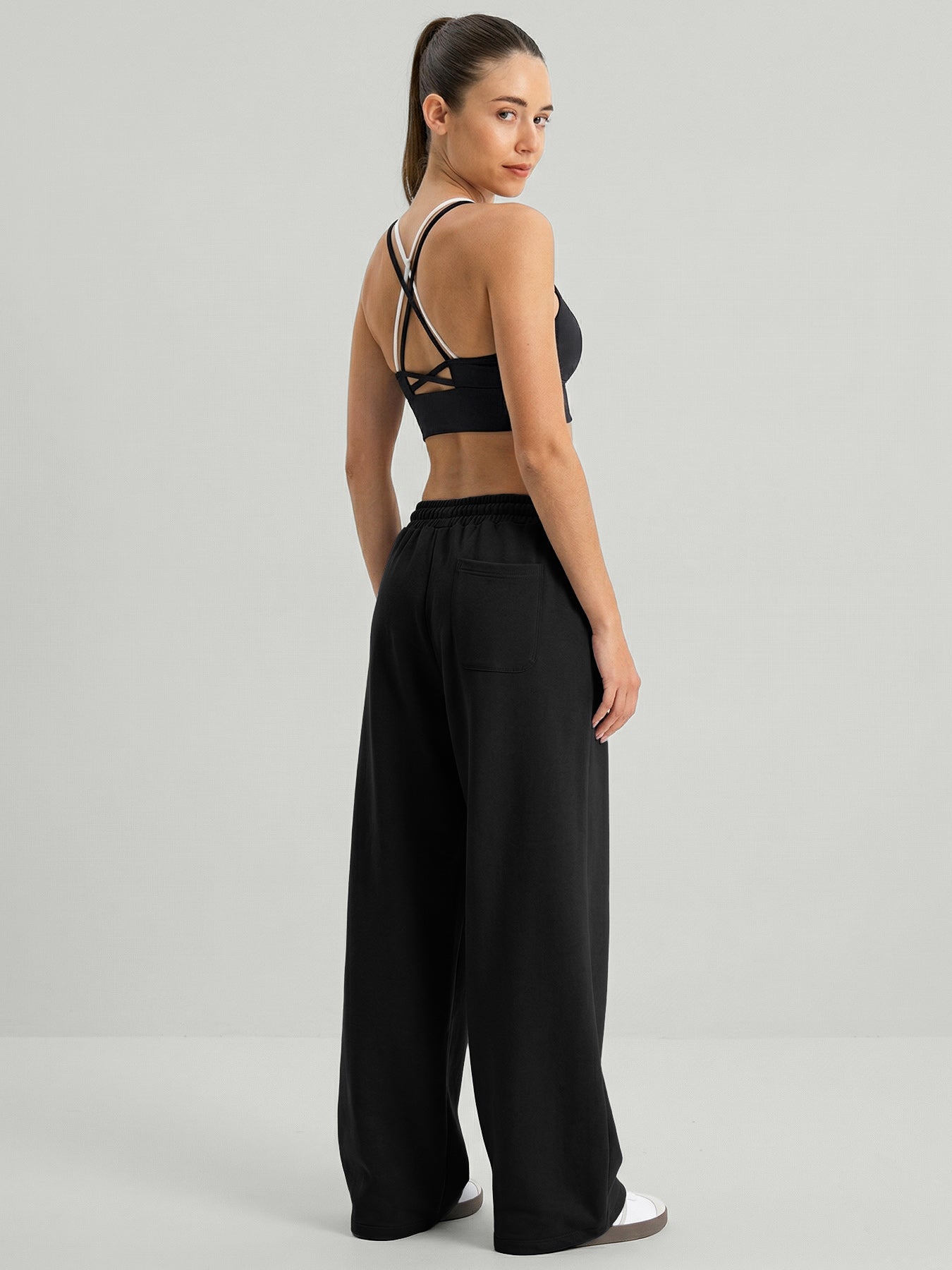 Black Side Pockets Cotton Pants