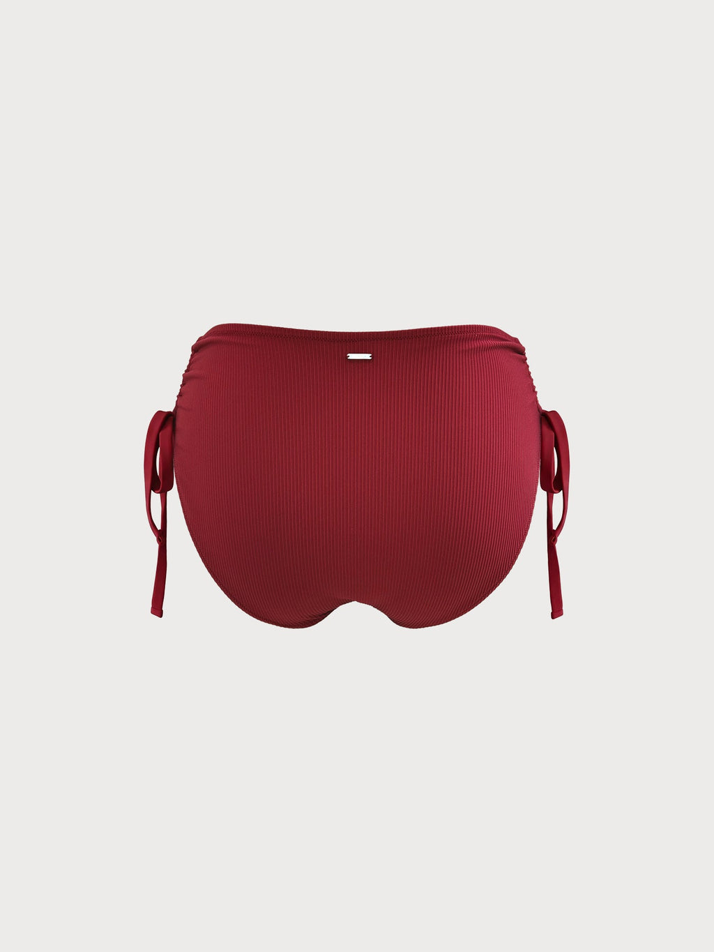 Wine Red Ribbed Natural Waisted Plus Size Bikini Bottom