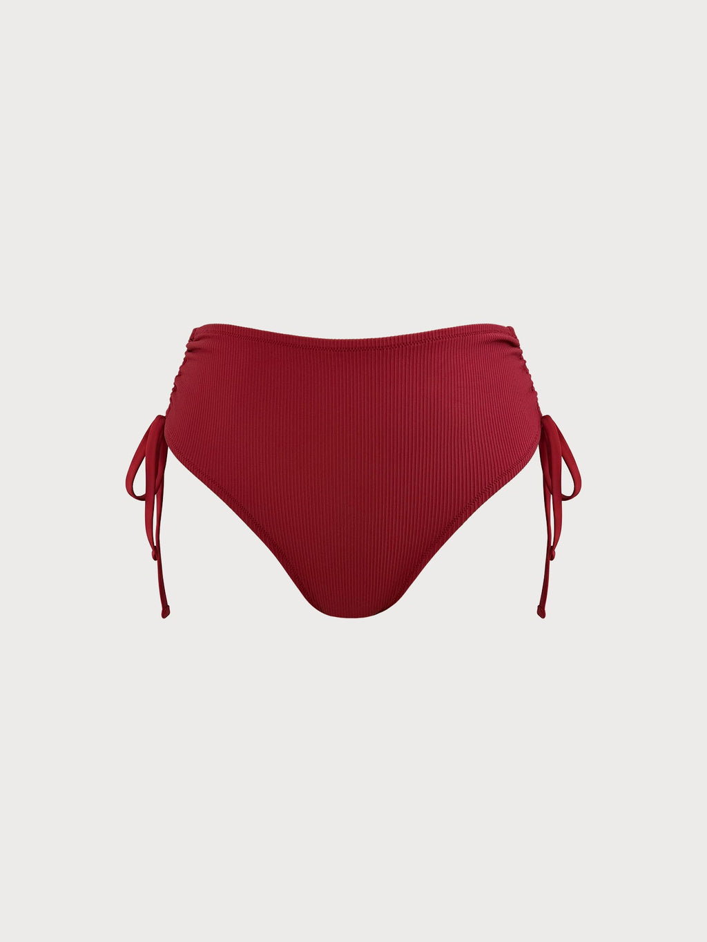 Wine Red Ribbed Natural Waisted Plus Size Bikini Bottom
