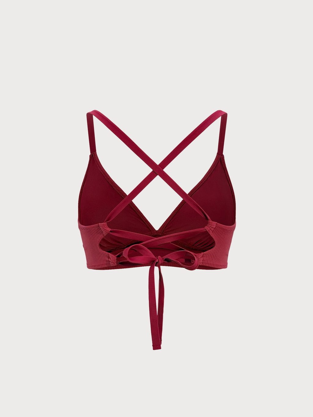 Wine Red Ribbed Cross Back Plus Size Bikini Top