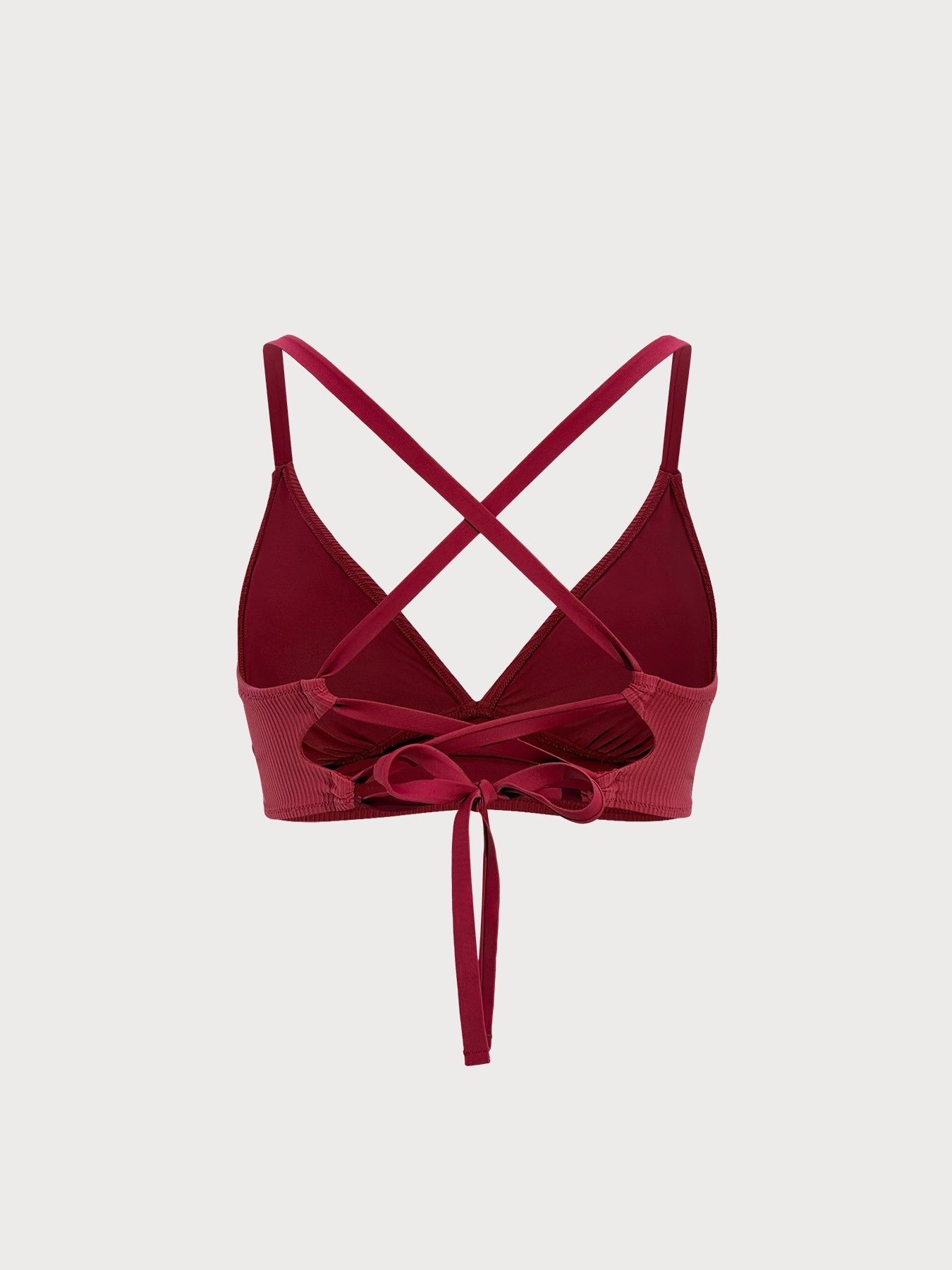 Wine Red Ribbed Cross Back Plus Size Bikini Top