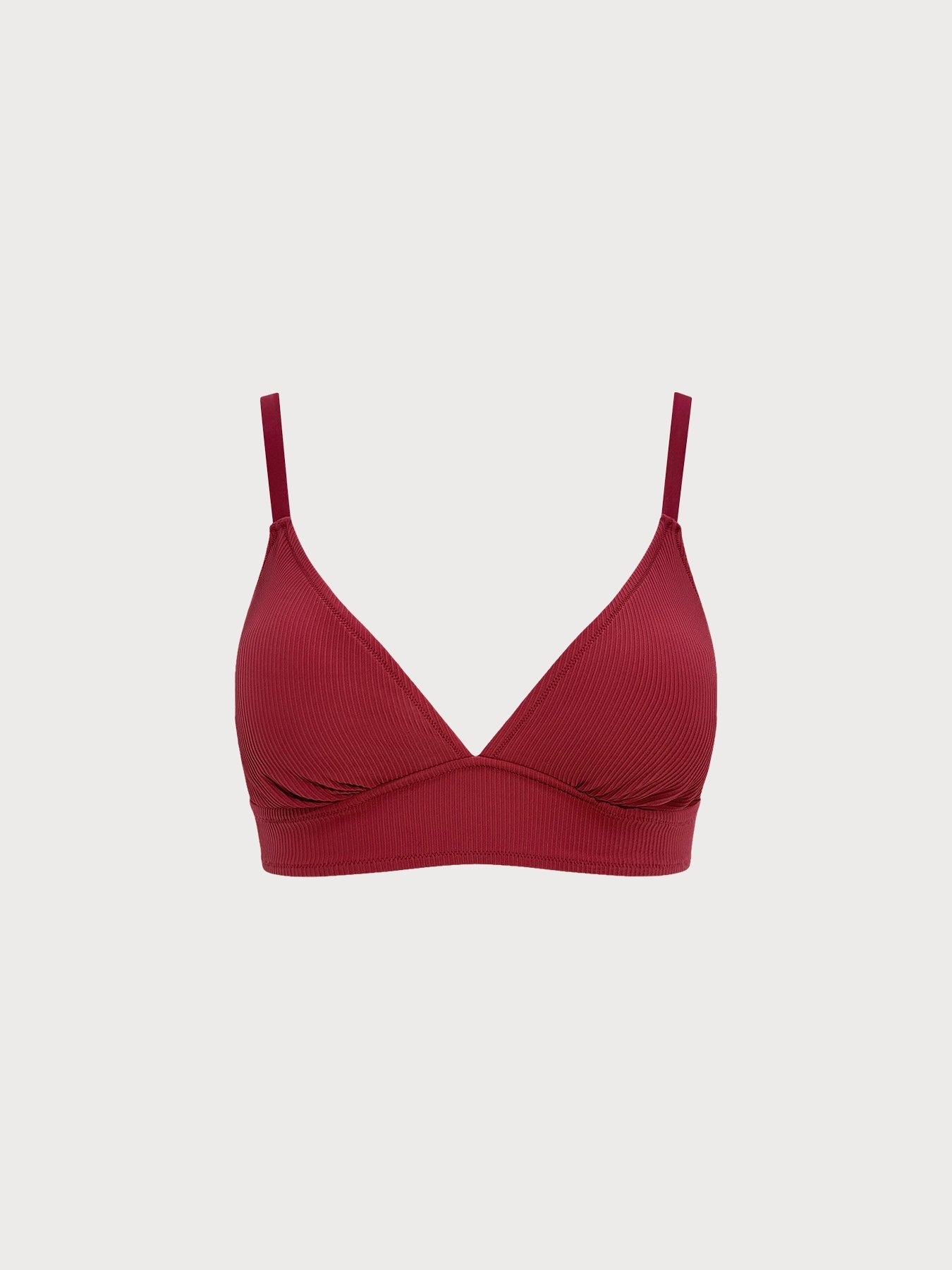 Wine Red Ribbed Cross Back Plus Size Bikini Top
