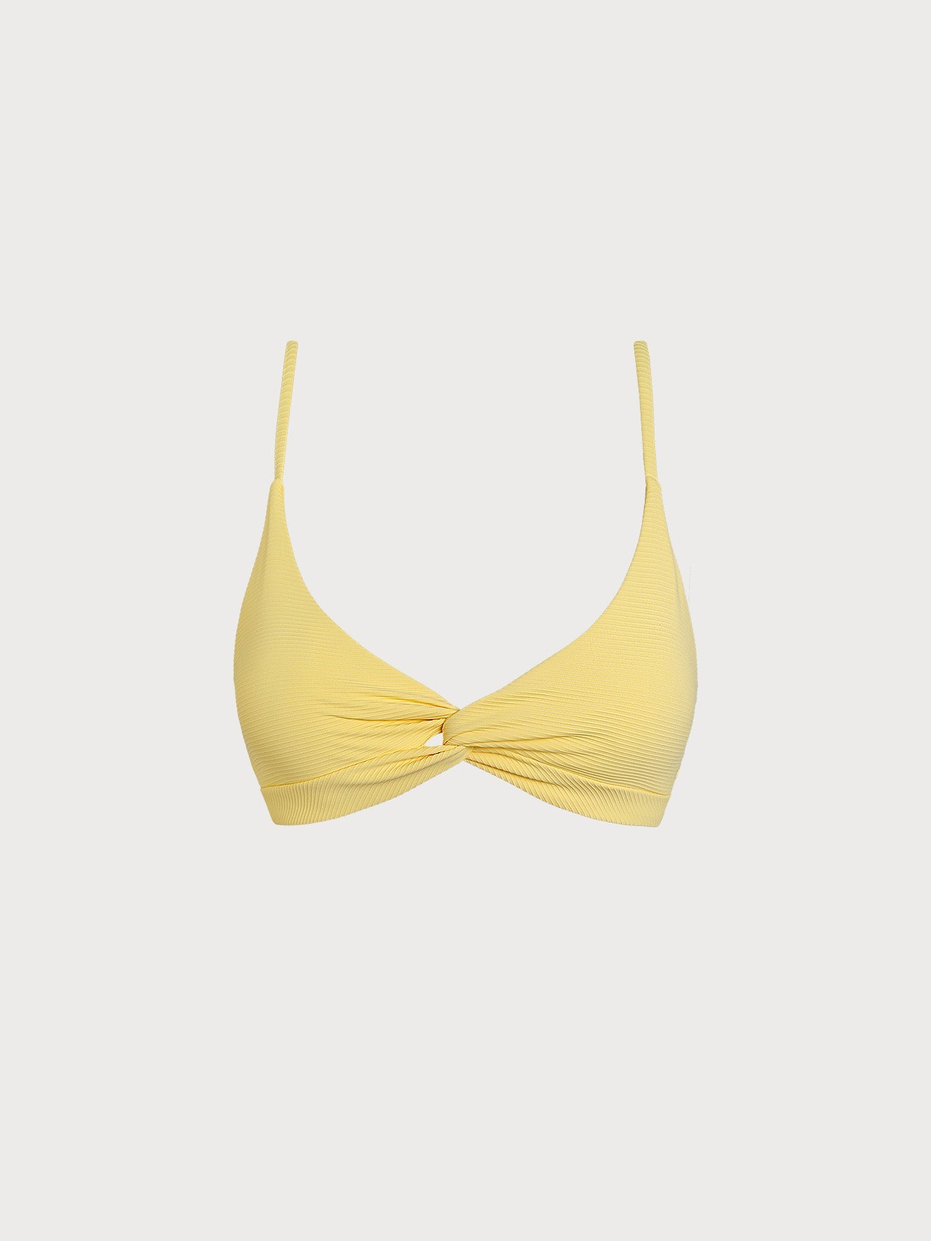 Yellow Ribbed Twist Bikini Top