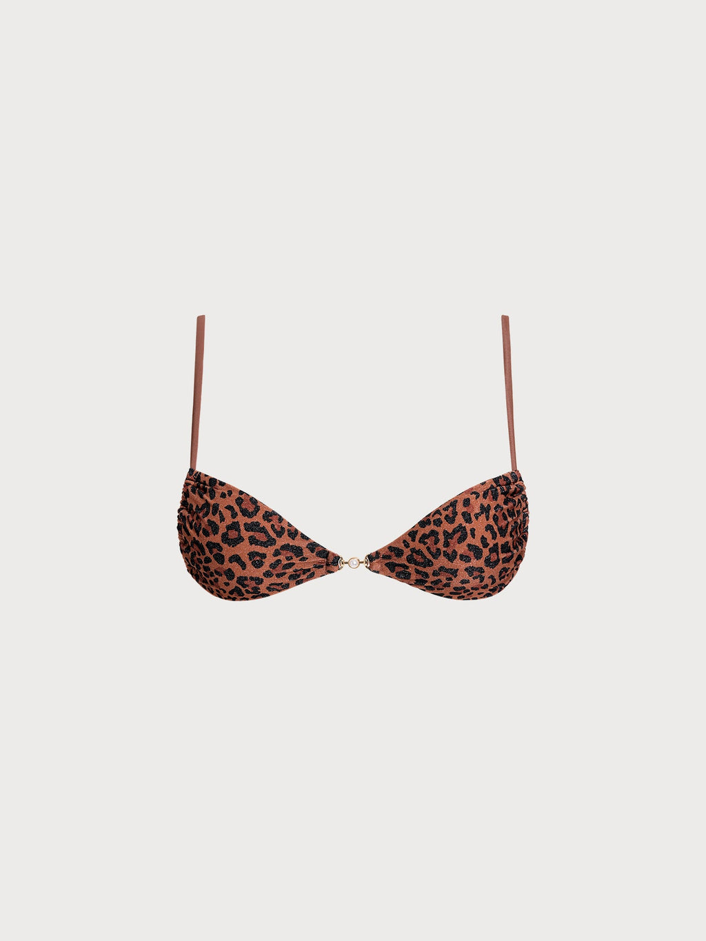 Leopard Print Pearl Cross Back Bikini Top