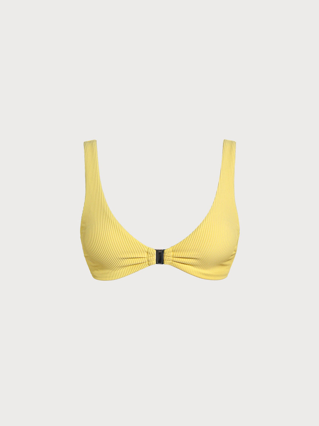 Yellow Ribbed Front-Clasp Bikini Top