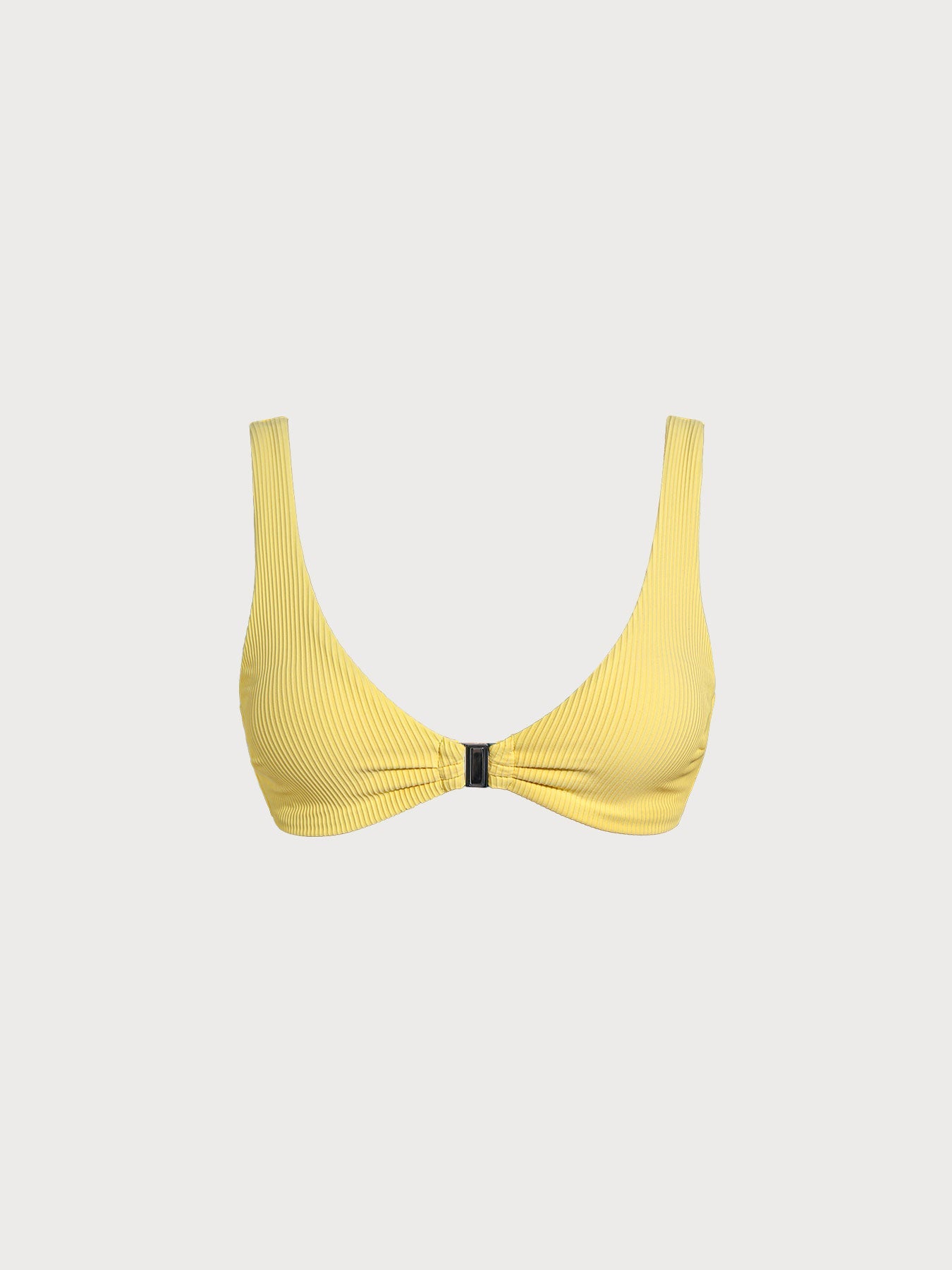 Yellow Ribbed Front-Clasp Bikini Top