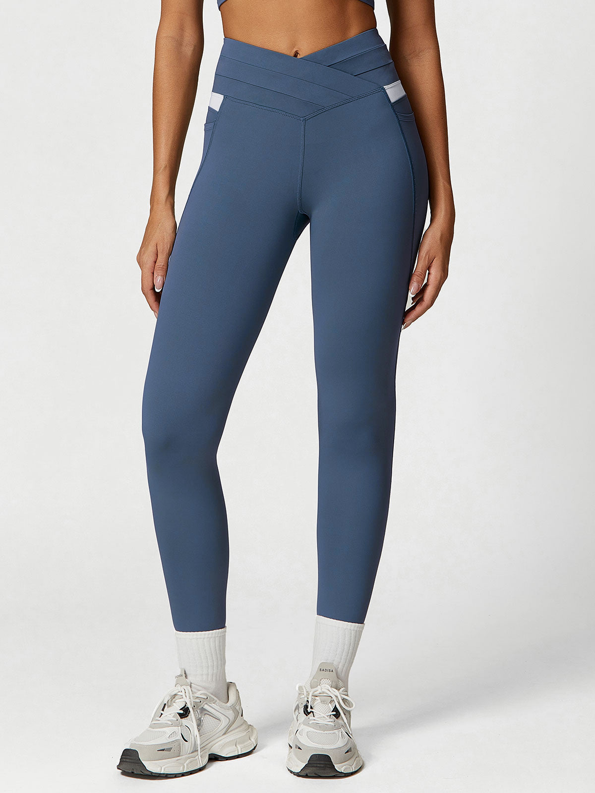 Blue High Waisted Pockets Leggings 26"