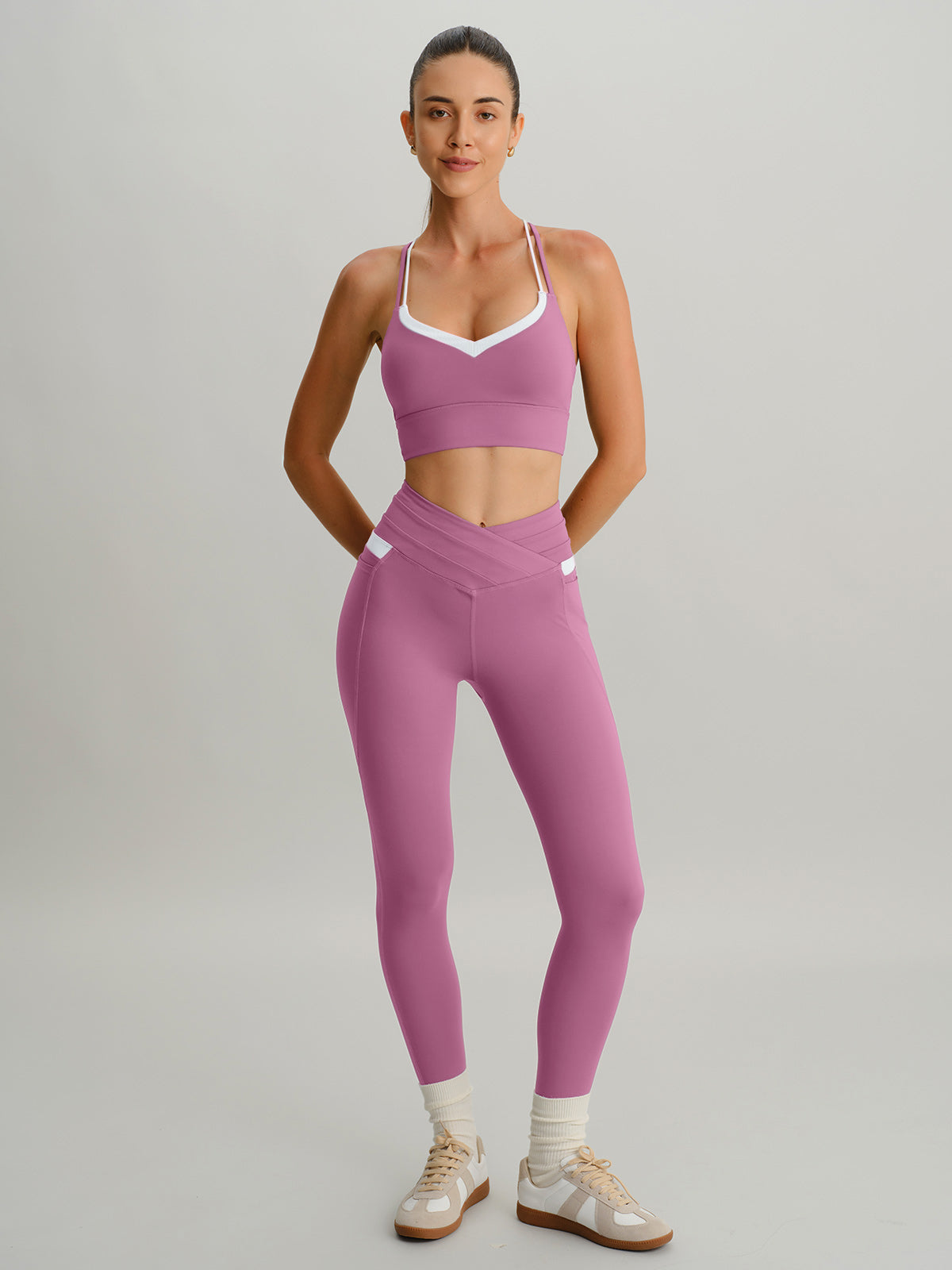 Pink High Waisted Pockets Leggings 26"