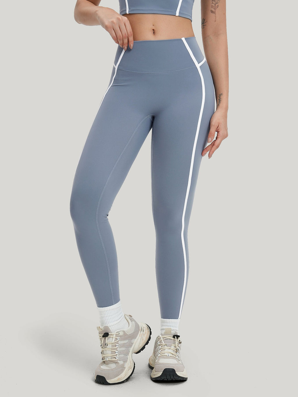 Light Blue High-Waist Side-Stripe Leggings 27"