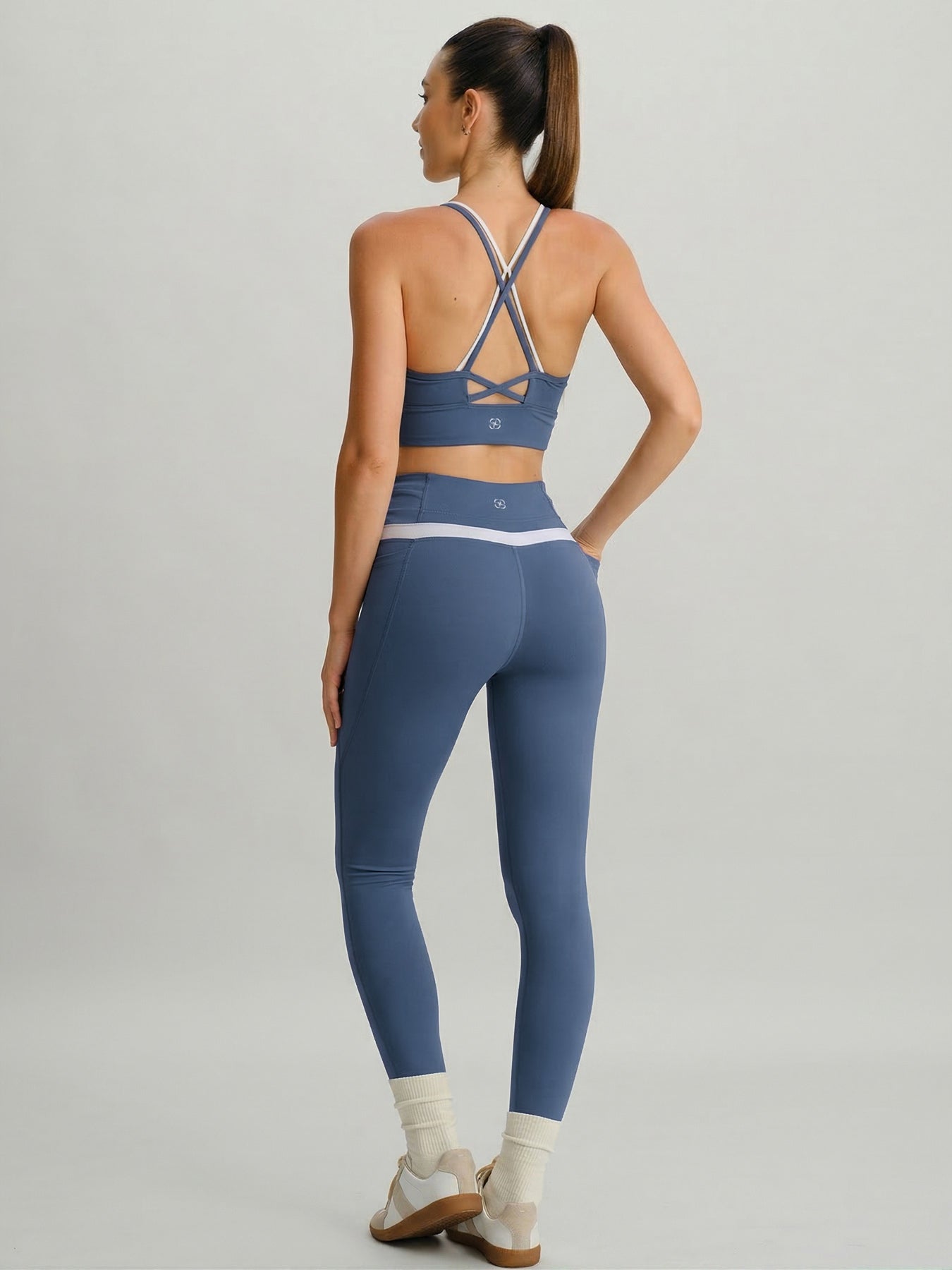 Blue High Waisted Pockets Leggings 26"