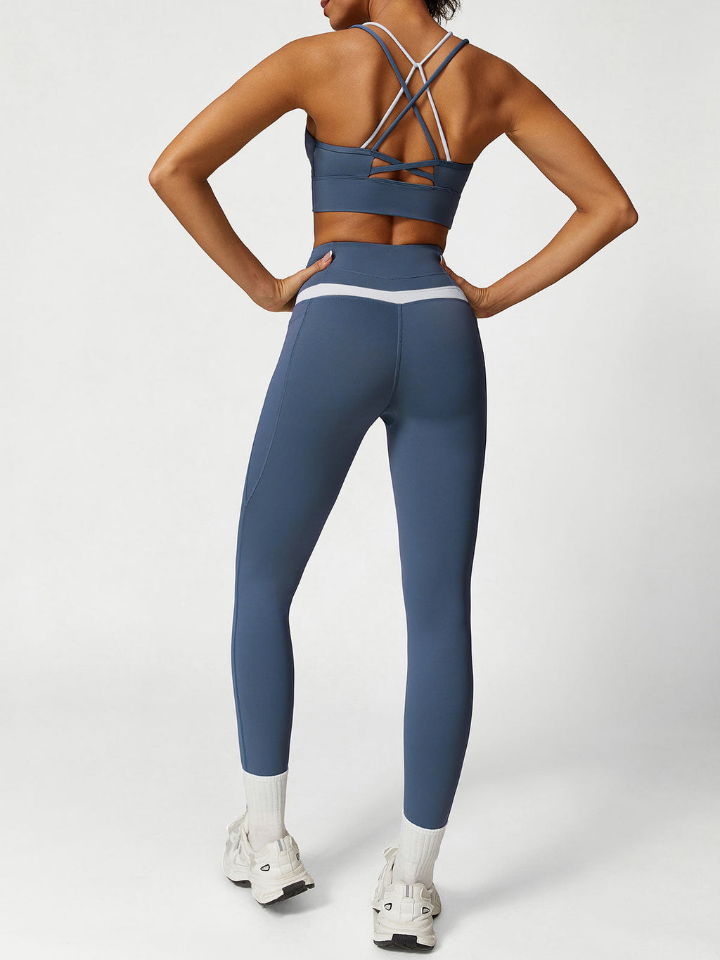 Blue High Waisted Pockets Leggings 26"