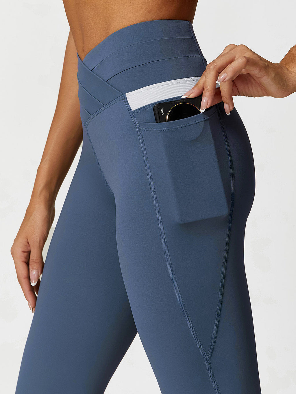 Blue High Waisted Pockets Leggings 26"
