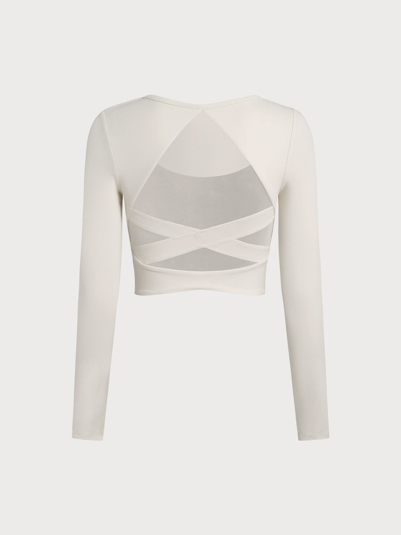 Cream Cross Mesh Back Long Sleeve Top--Light Support