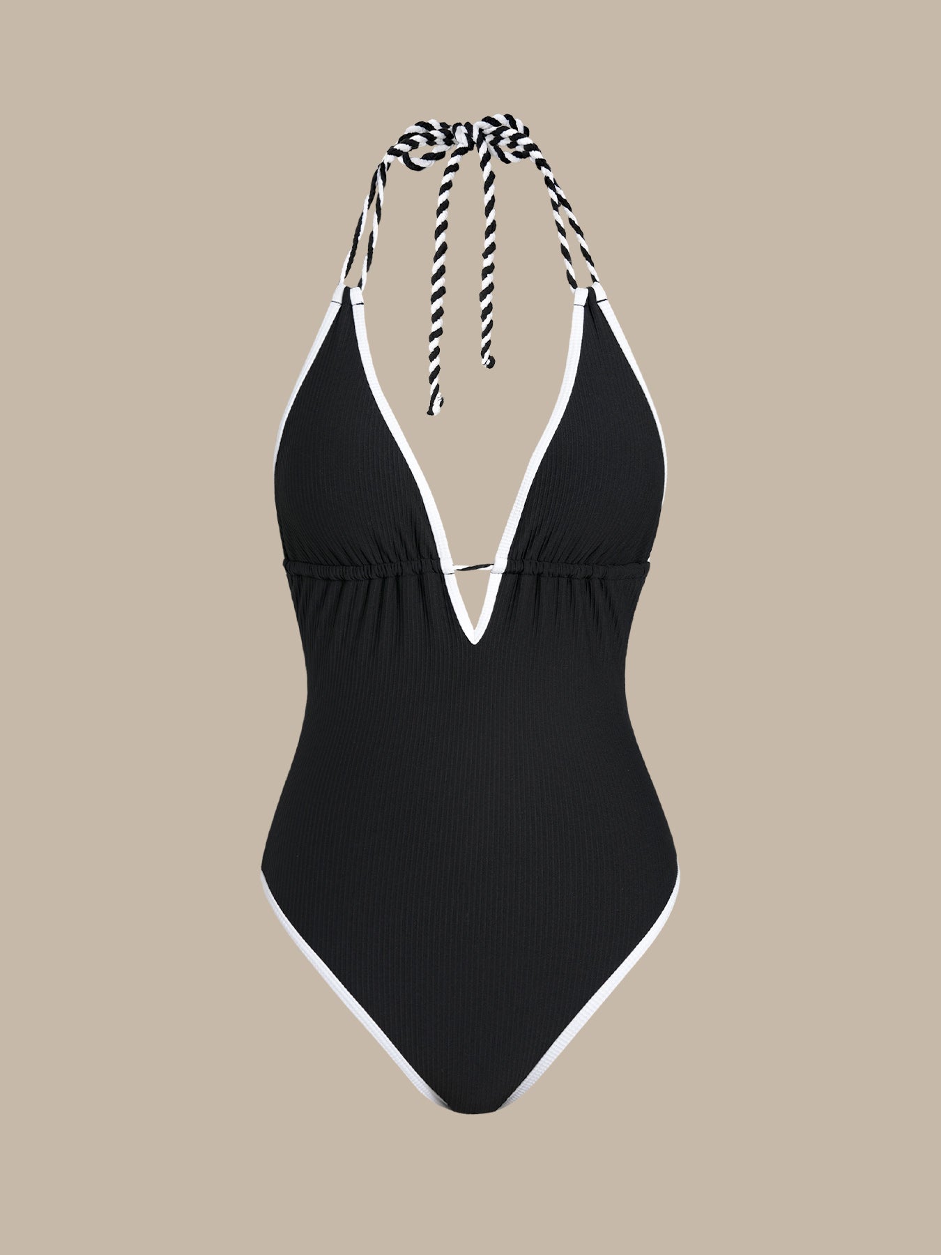 Black Contrast V Neck One-Piece Swimsuit