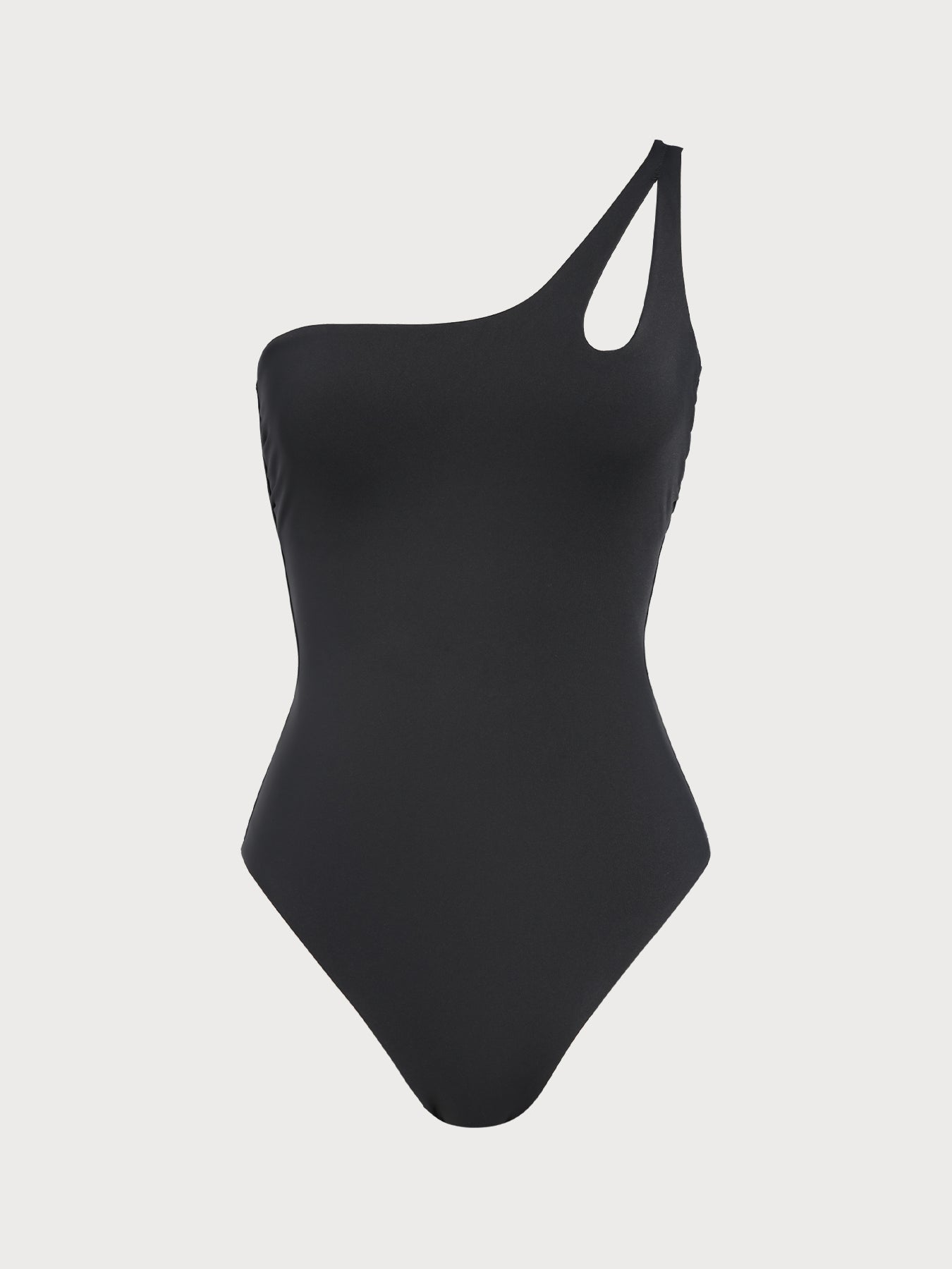 Black One-Shoulder Tummy Control One-Piece Swimsuit