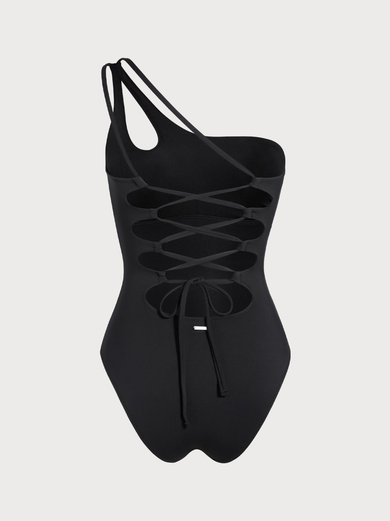 Black One-Shoulder Tummy Control One-Piece Swimsuit