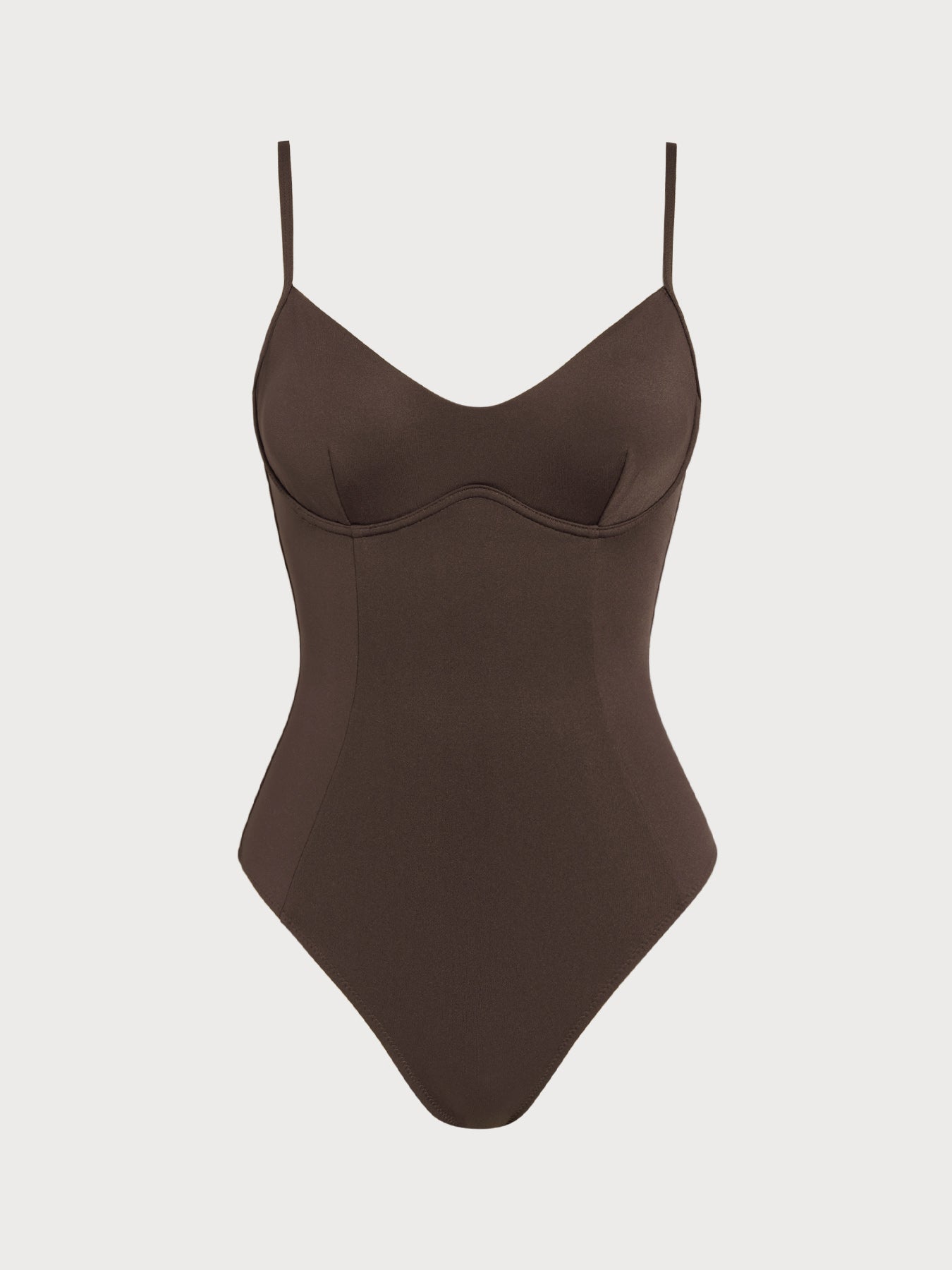 Dark Coffee Underwire Cross Back Tummy Control One-Piece Swimsuit