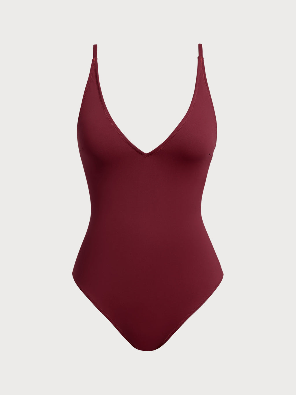 Wine Red V Neck Tummy Control One-Piece Swimsuit-Available In Long Torso