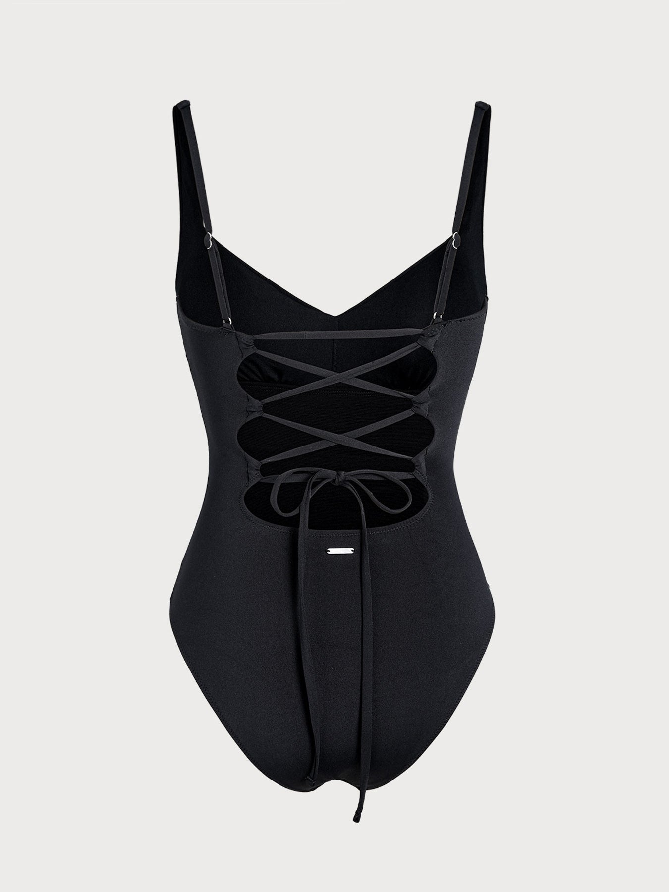 Black V-Neck Ruched Tummy Control One-Piece Swimsuit