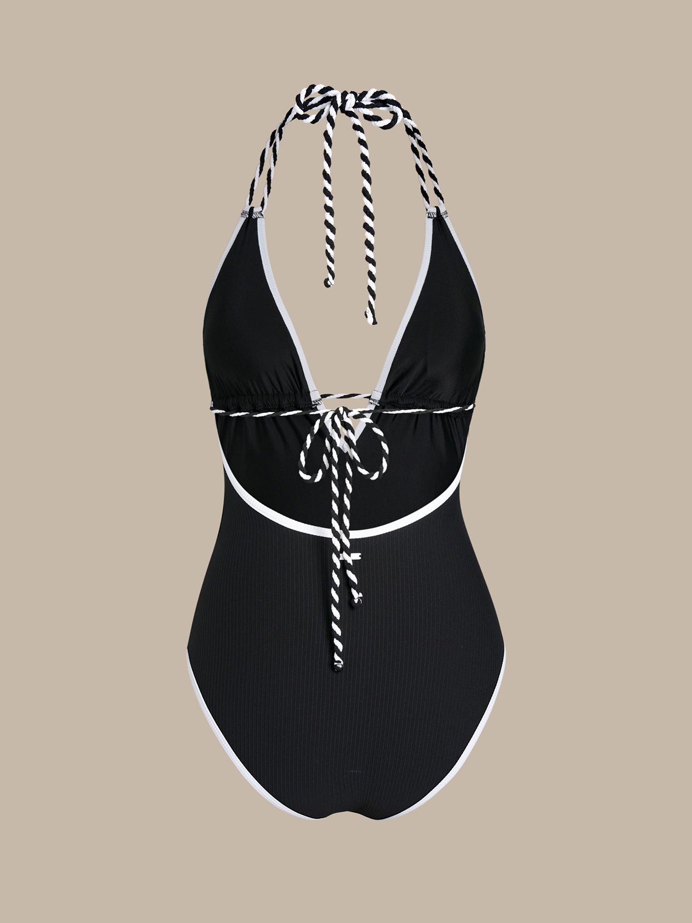Black Contrast V Neck One-Piece Swimsuit