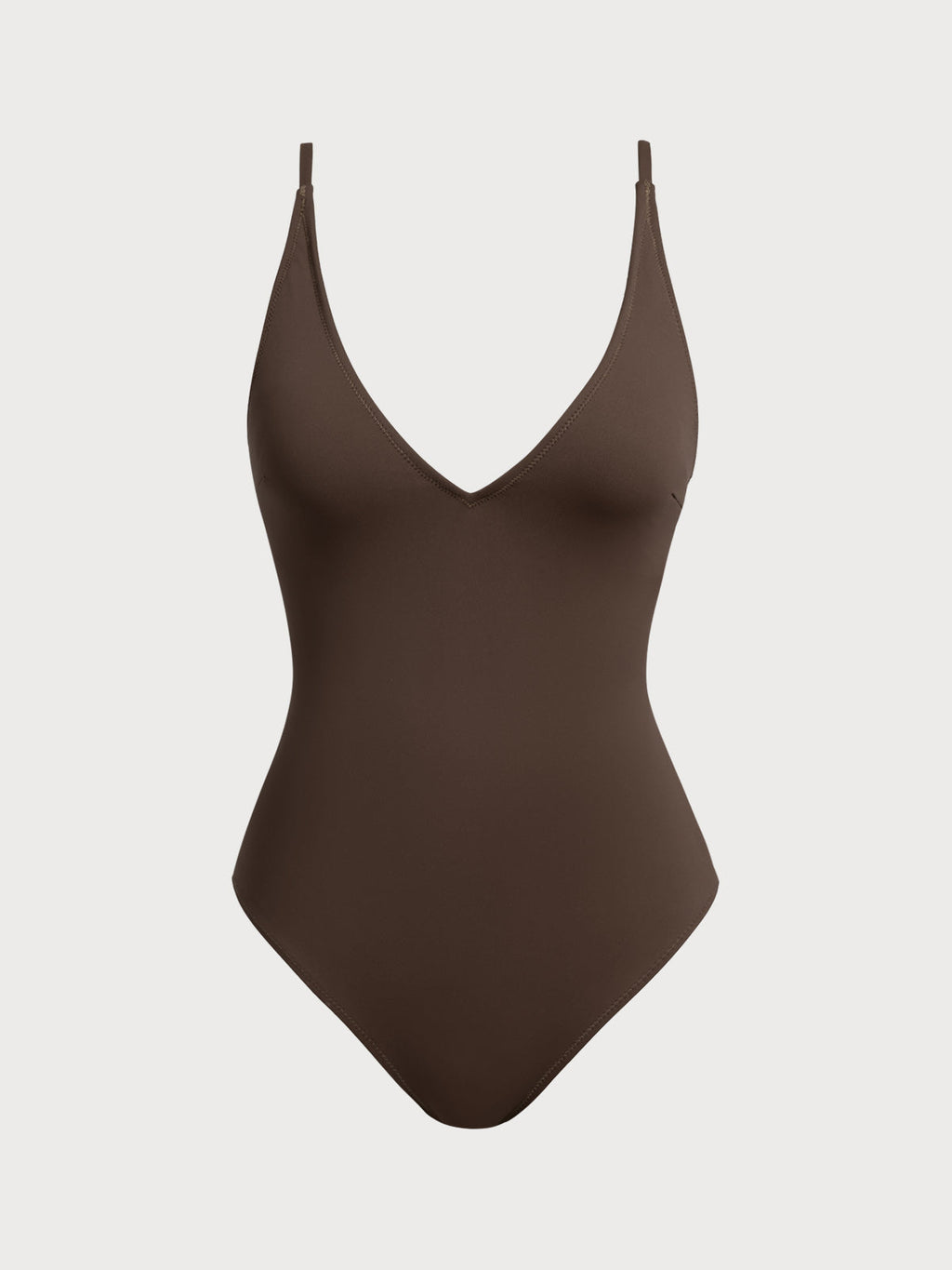 Dark Coffee V Neck Tummy Control One-Piece Swimsuit-Available In Long Torso