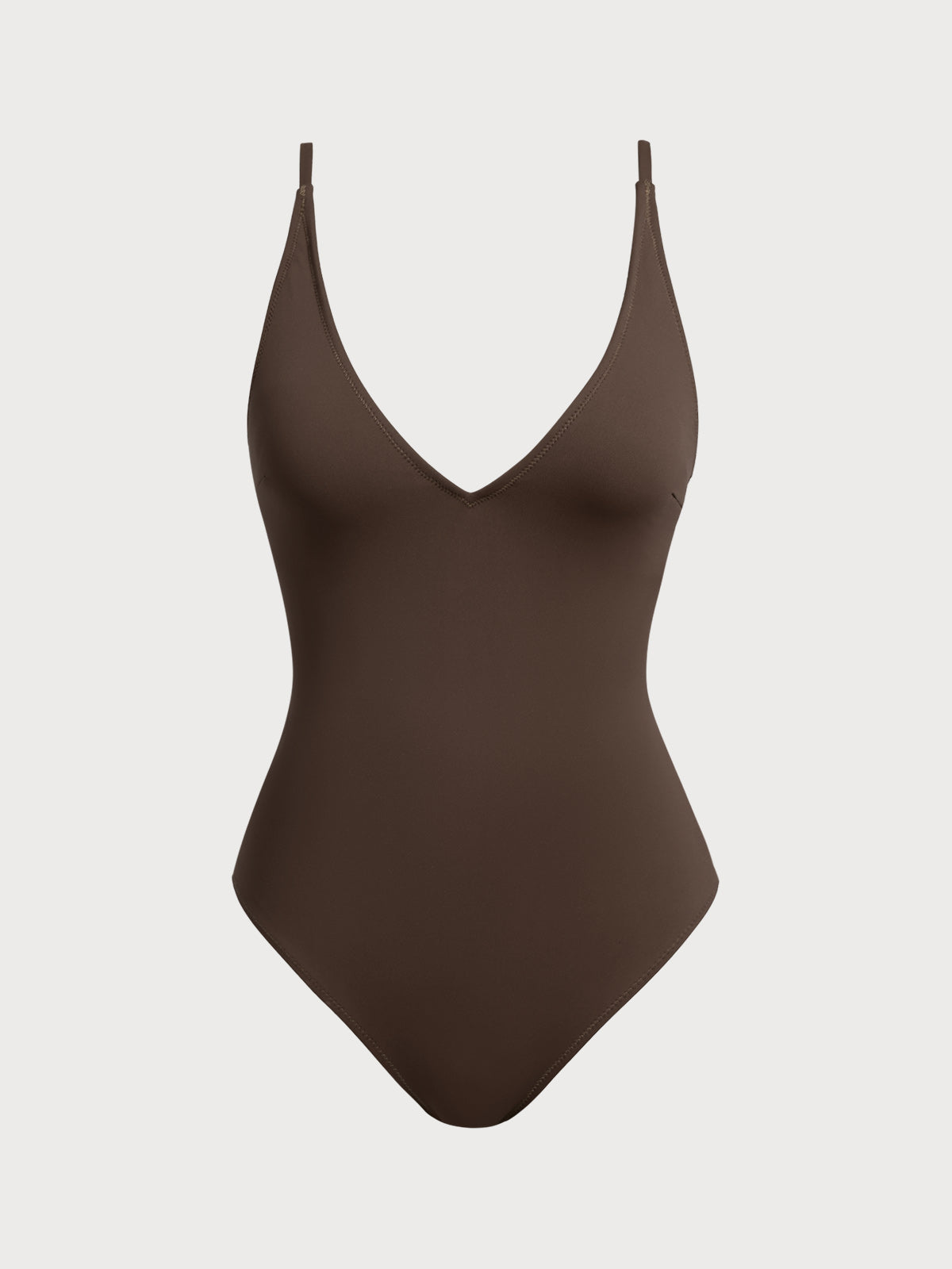 Dark Coffee V Neck Tummy Control One-Piece Swimsuit-Available In Long Torso