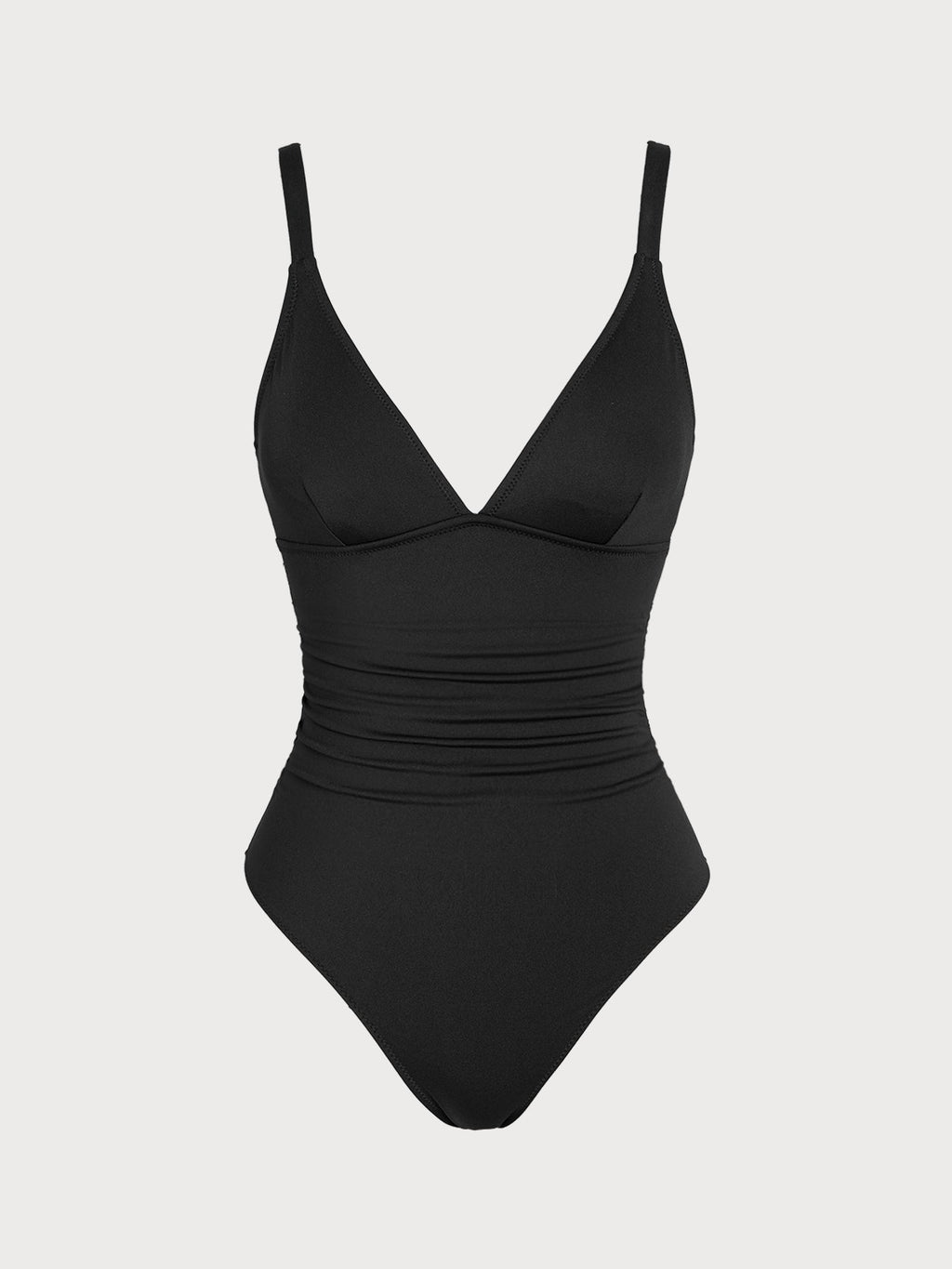 Black V Neck Petal-Back Tummy Control One-Piece