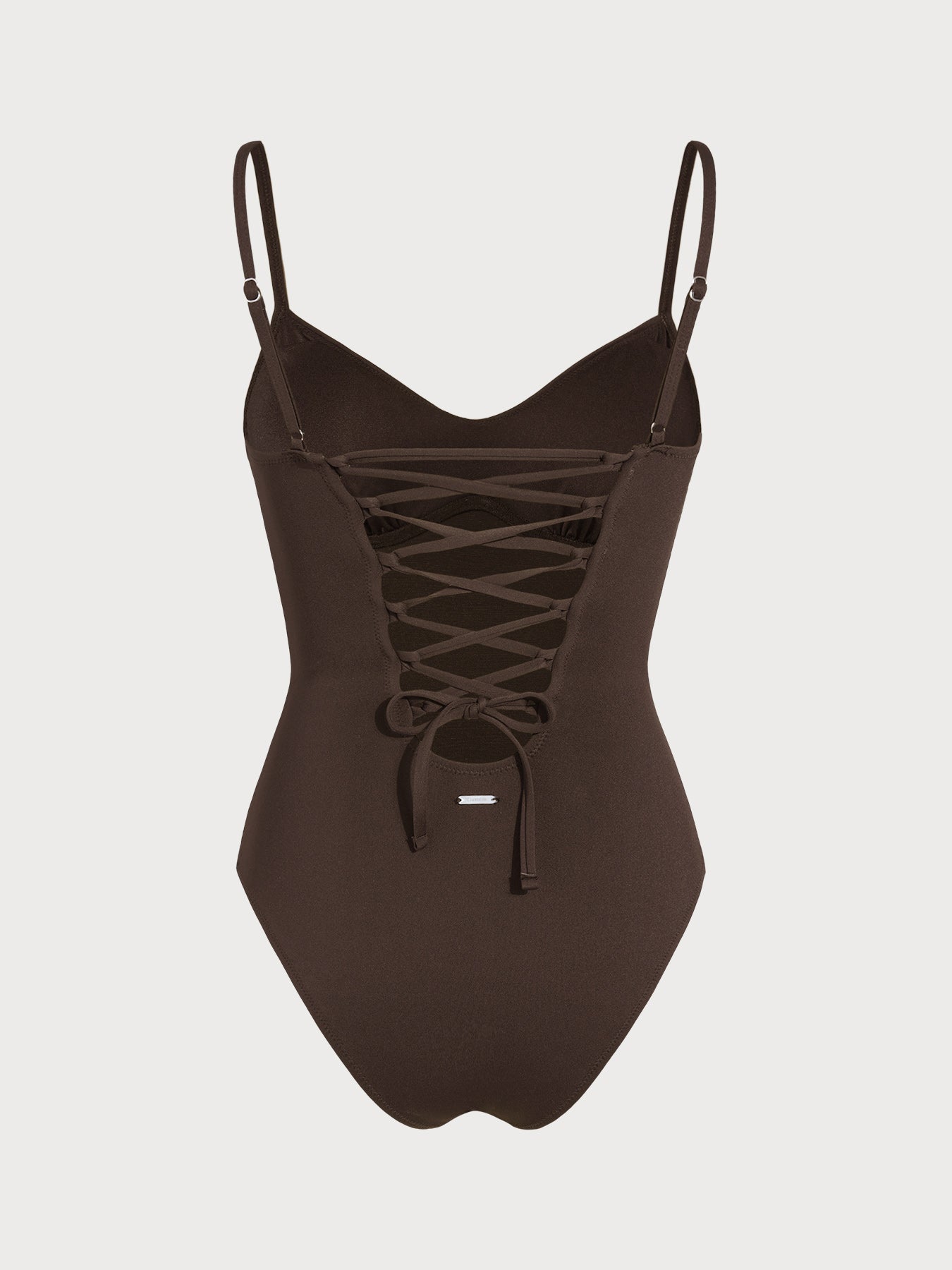 Dark Coffee Underwire Cross Back Tummy Control One-Piece Swimsuit