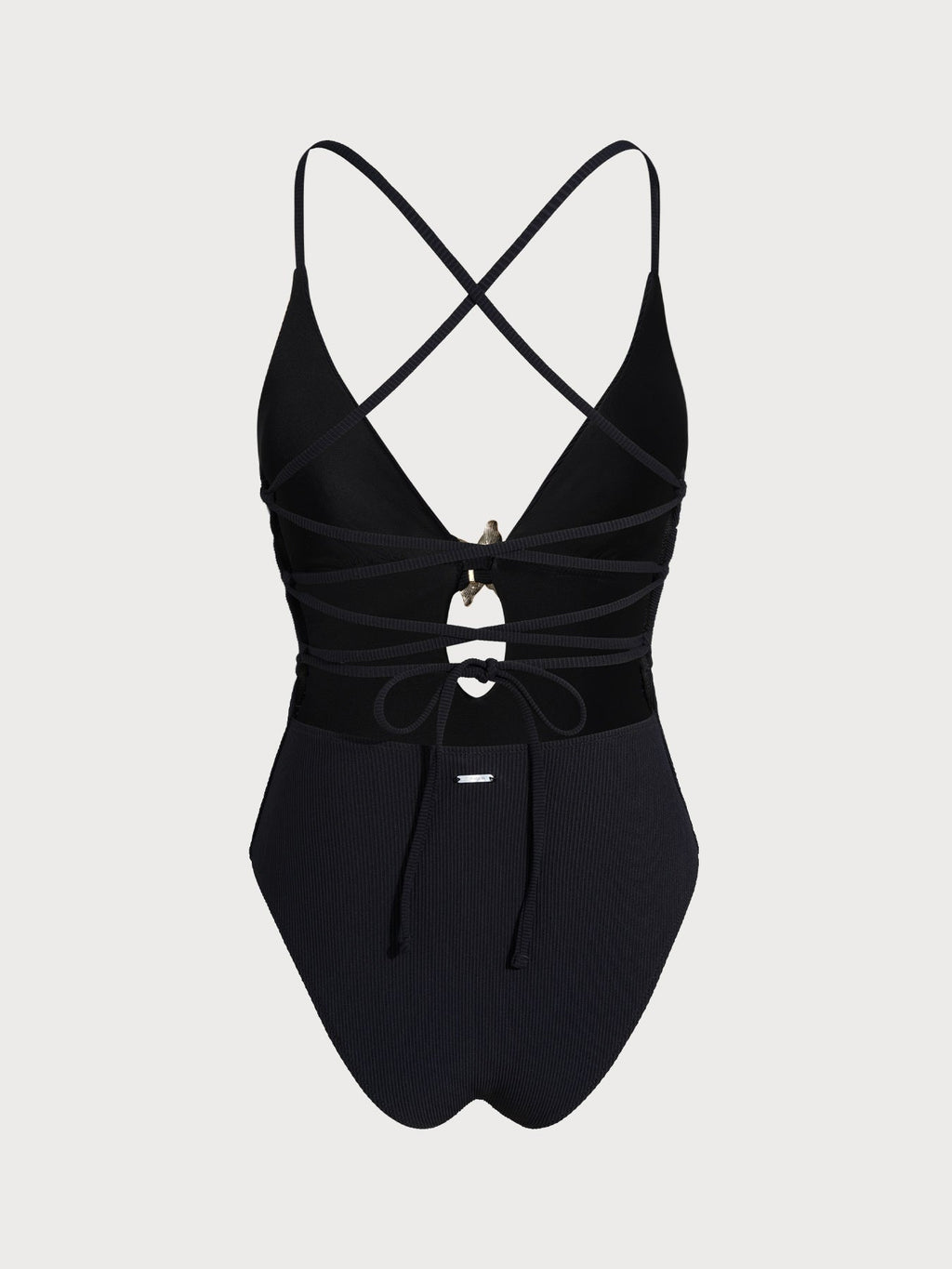 Black Ribbed Starfish Embellished One-Piece Swimsuit