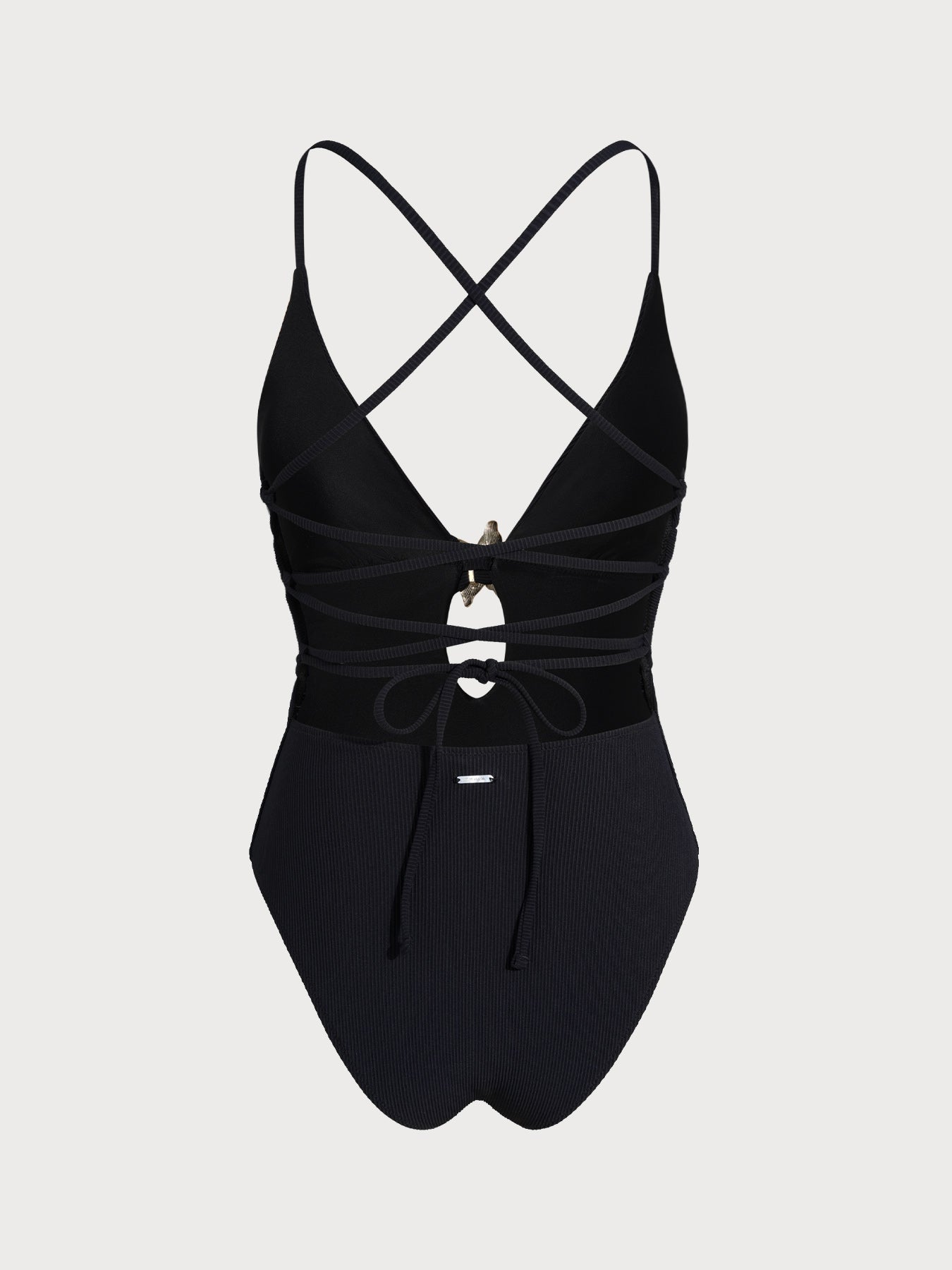 Black Ribbed Starfish Embellished One-Piece Swimsuit