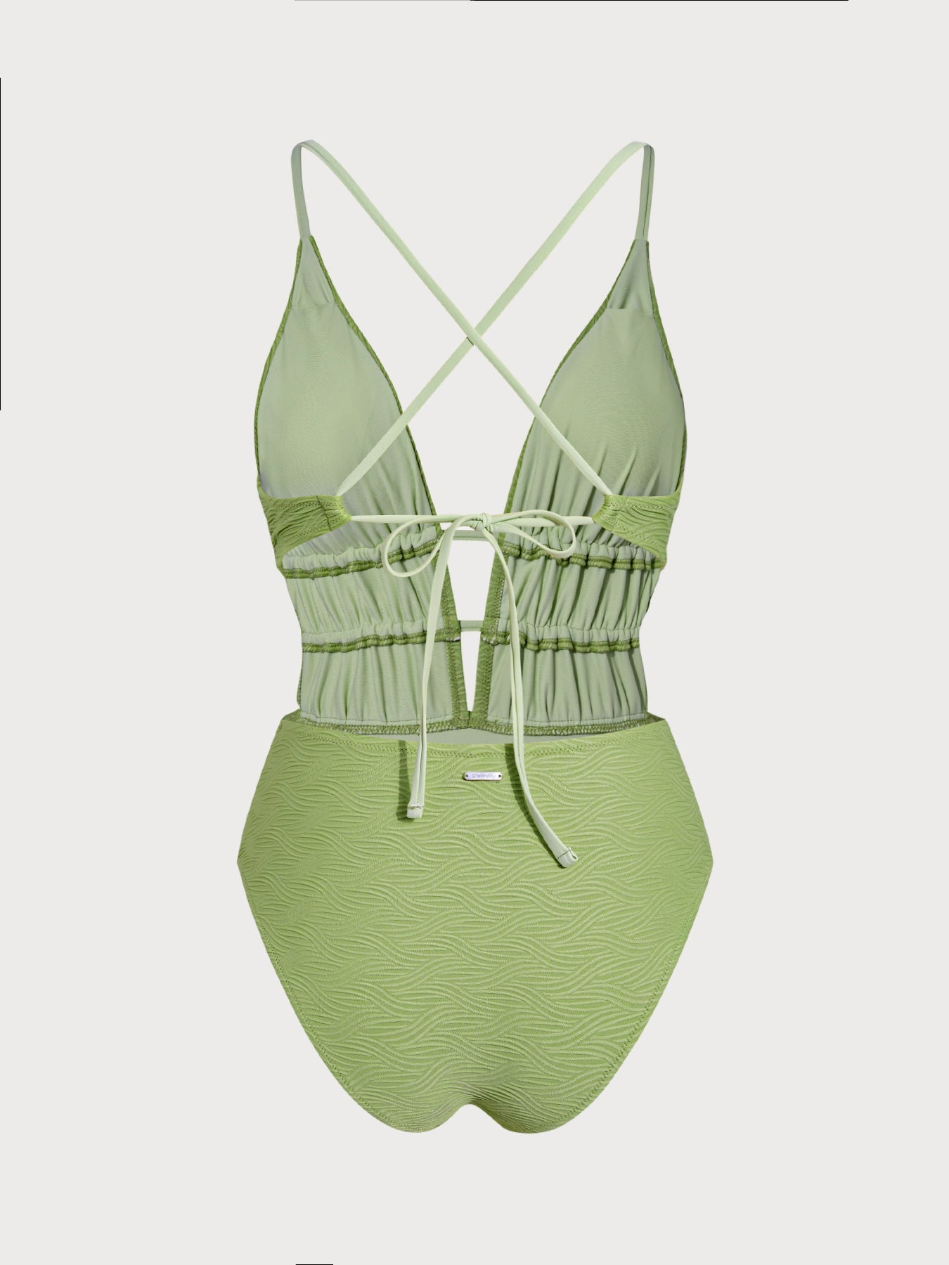 Light Green Textured Plunge One-Piece Swimsuit