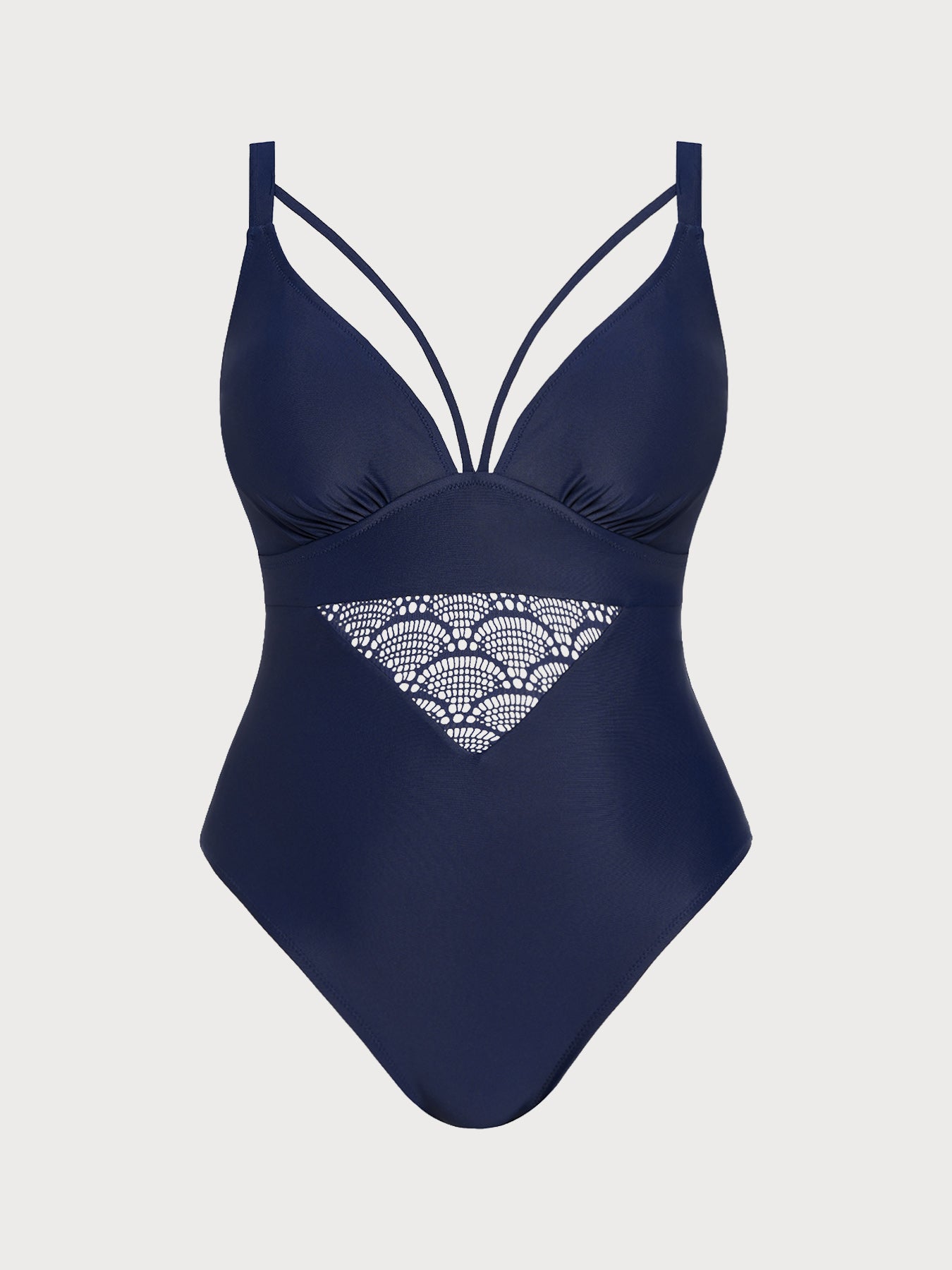 Navy Lace Strappy V-Neck Plus Size One-Piece