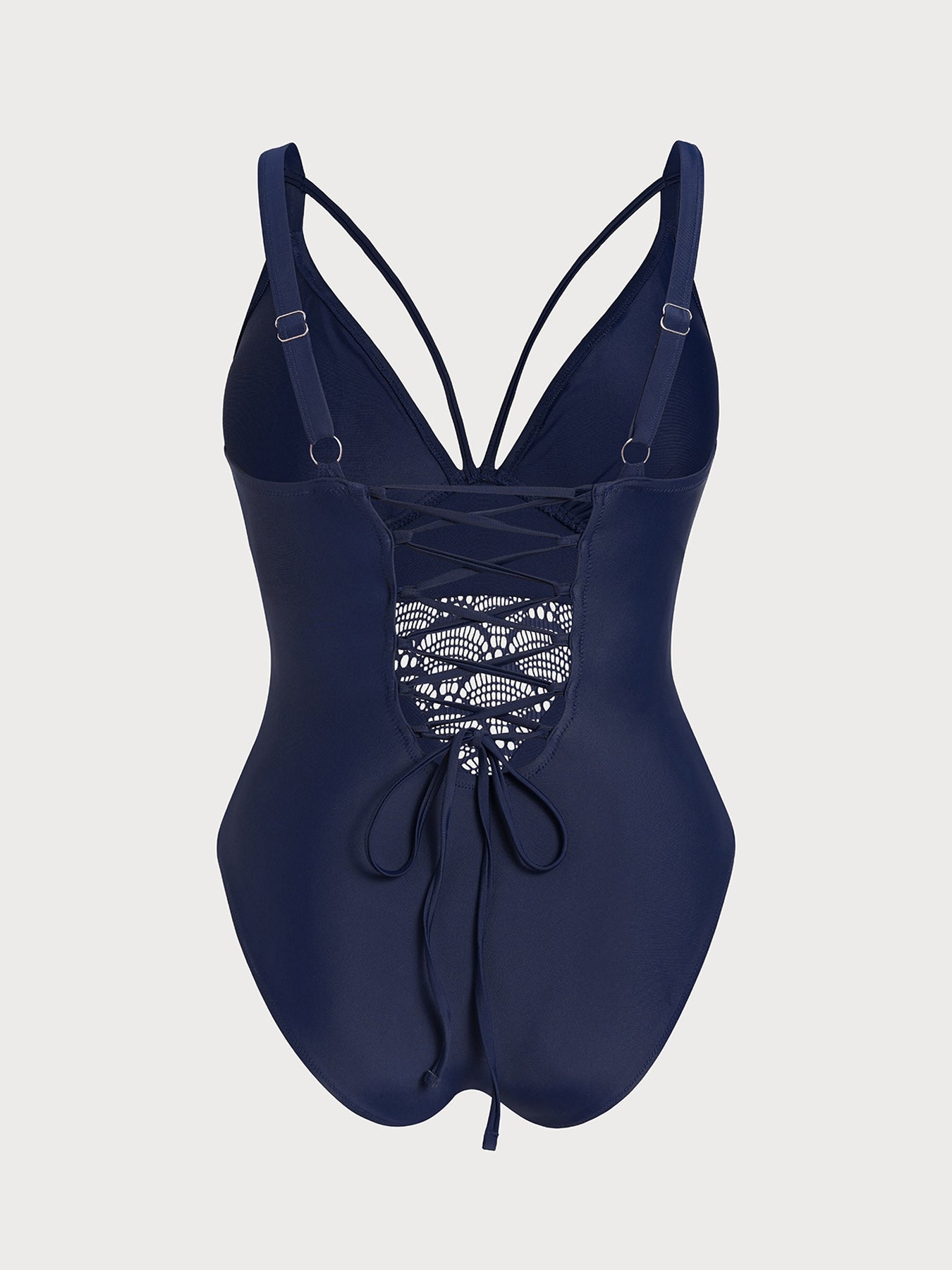 Navy Lace Strappy V-Neck Plus Size One-Piece