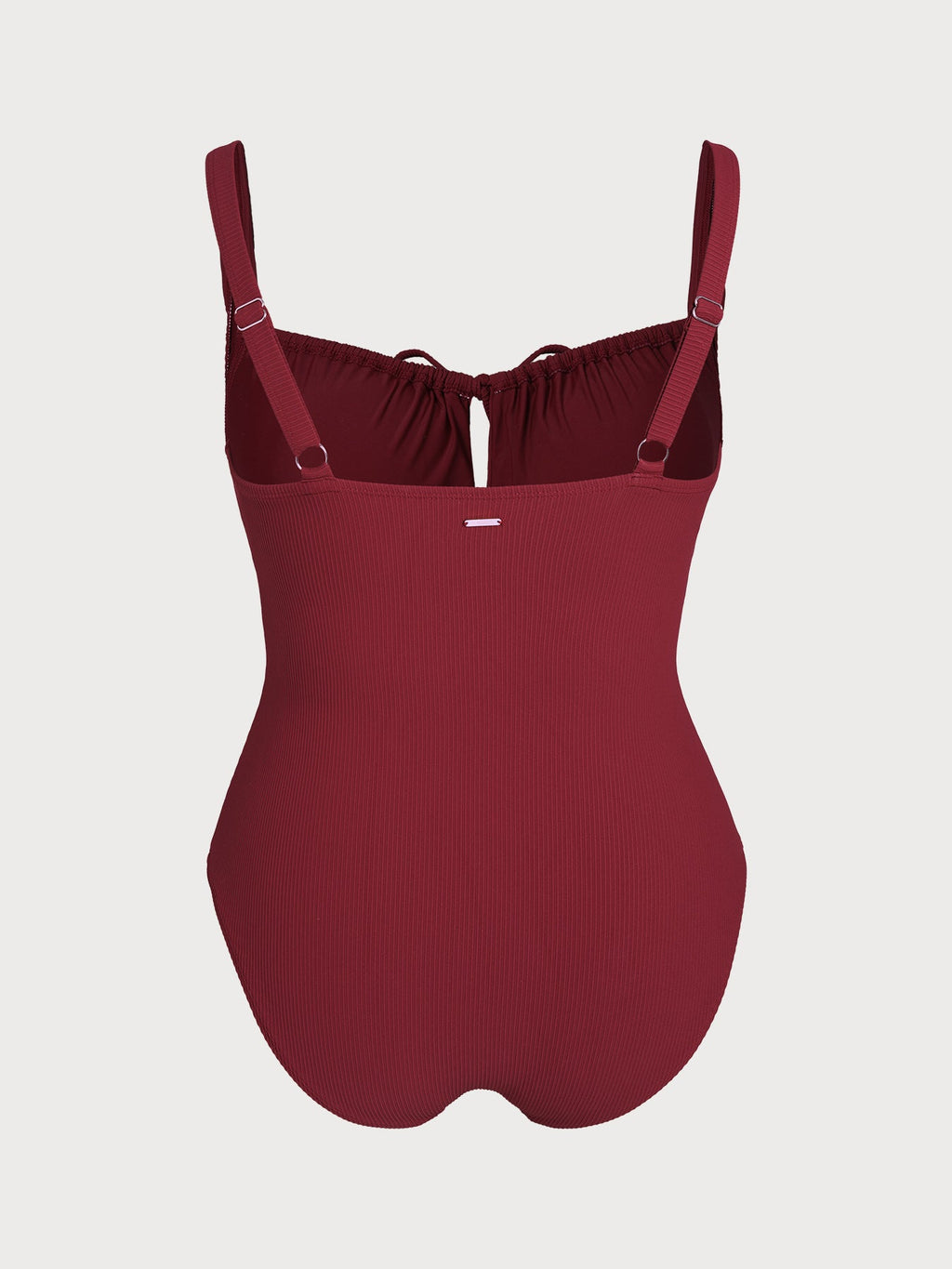 Wine Red Cutout Tie Plus Size One-Piece Swimsuit