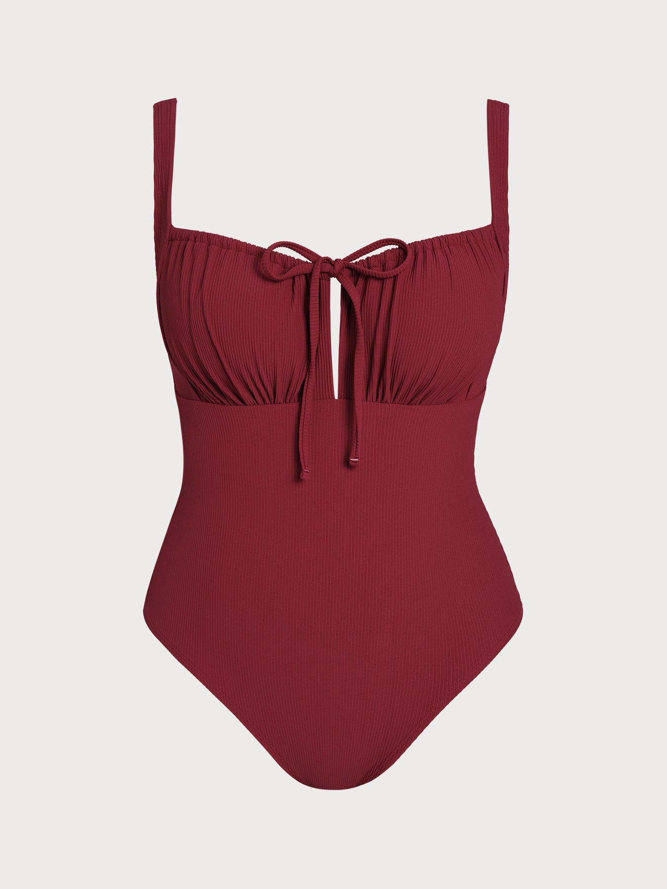 Wine Red Cutout Tie Plus Size One-Piece Swimsuit