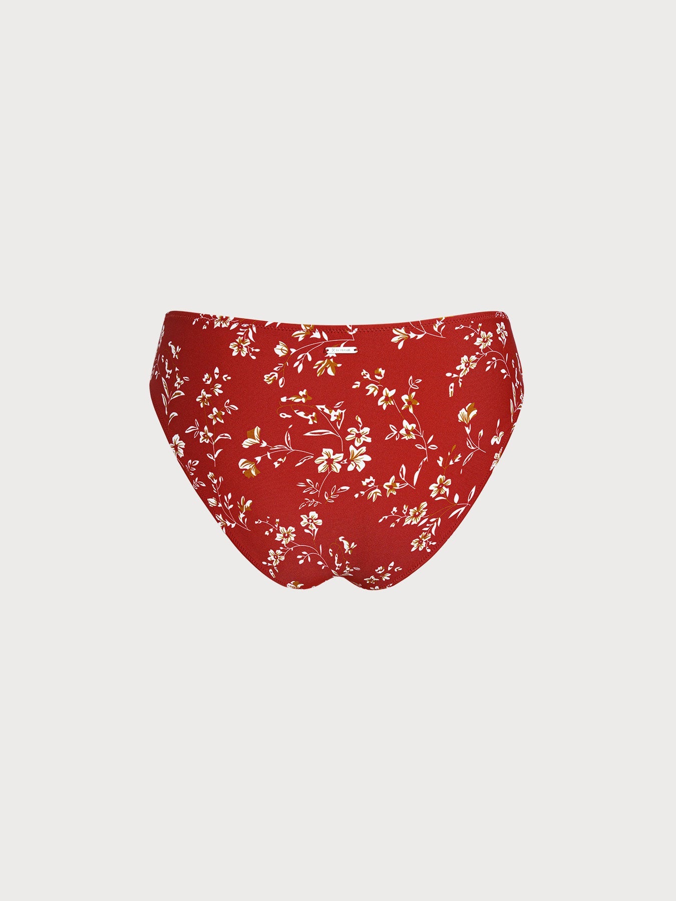 Red Print Natural Waisted Bikini Bottom