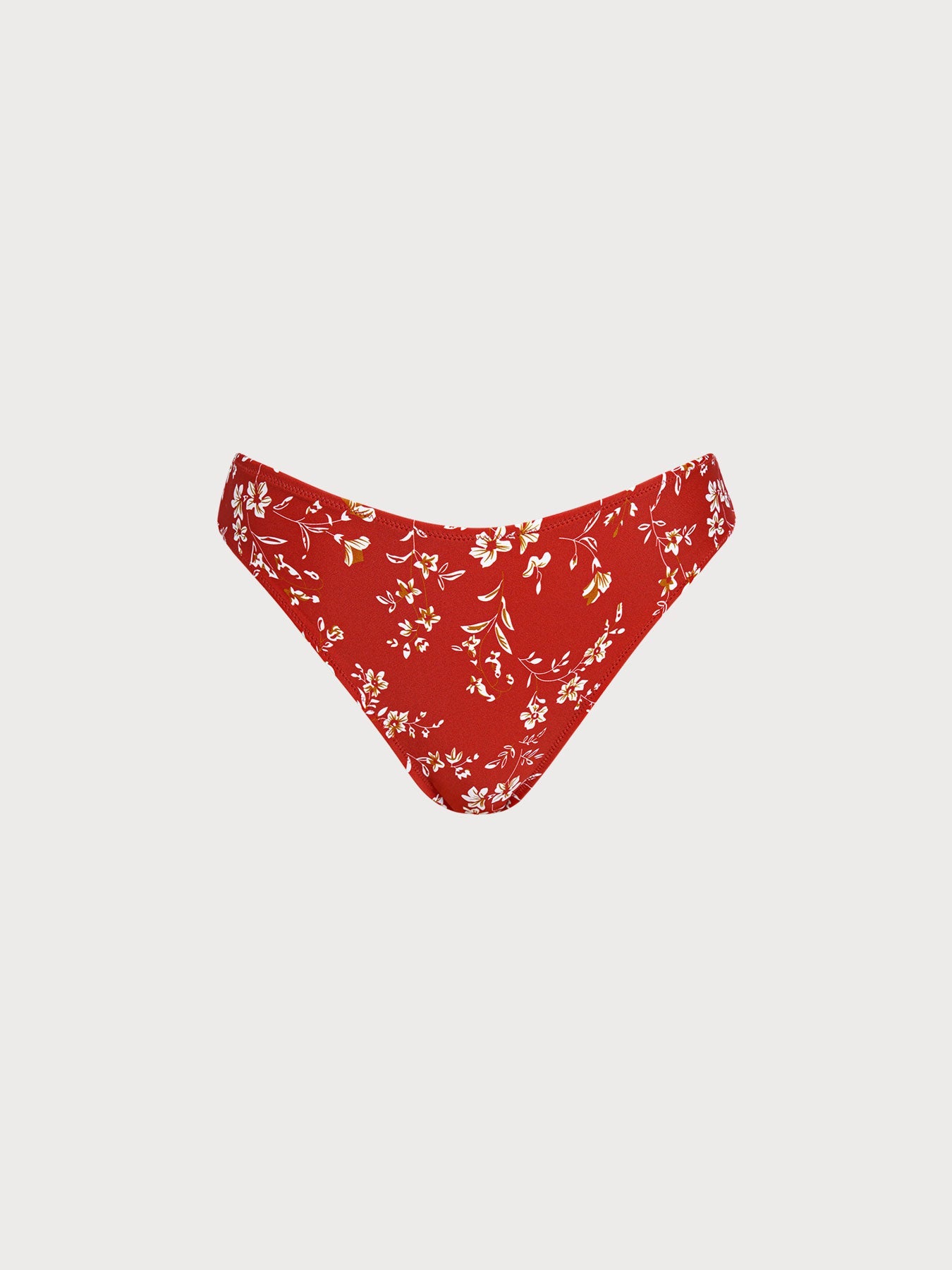 Red Print Natural Waisted Bikini Bottom
