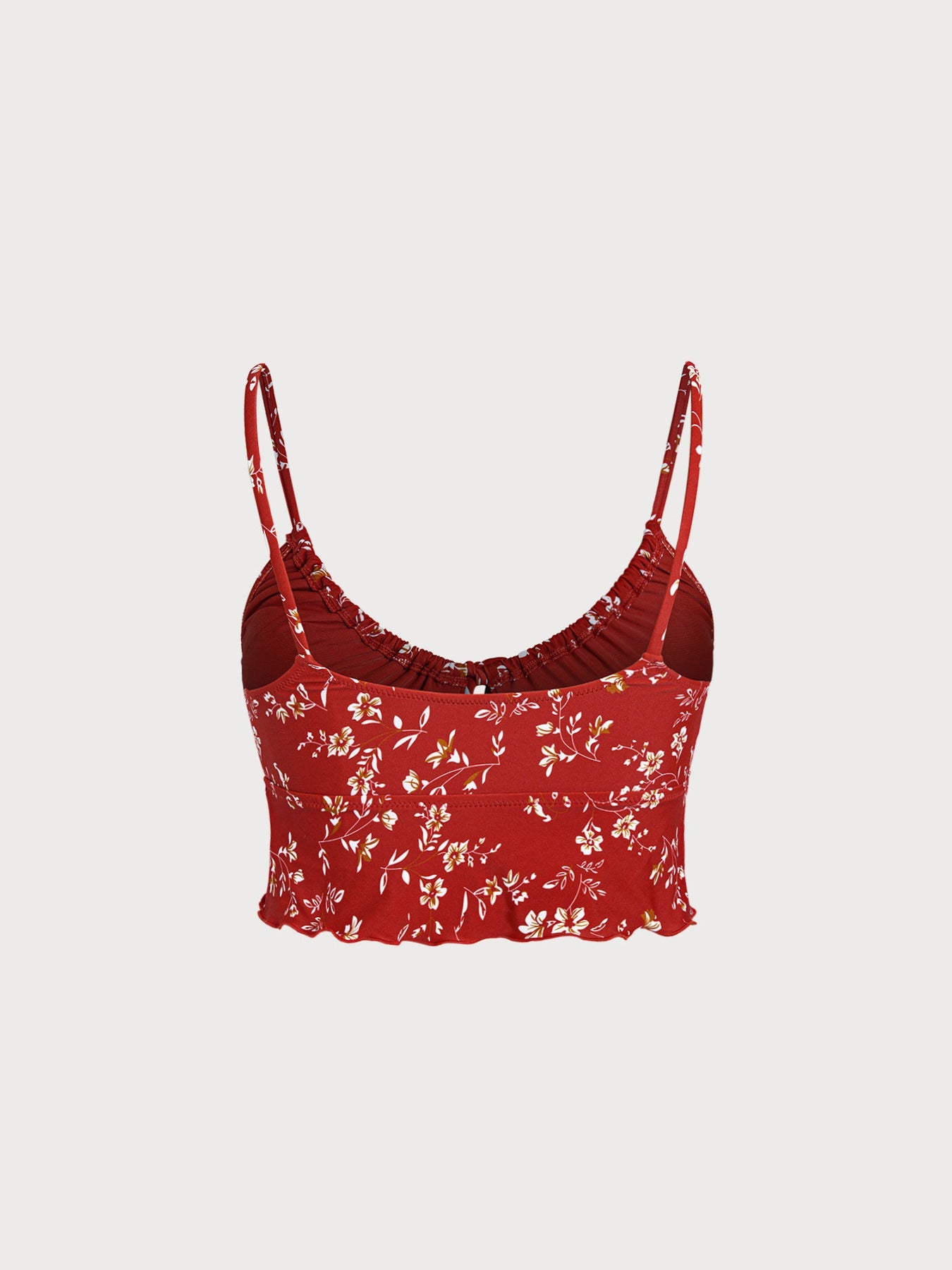 Red Print Ruffled Tankini Top