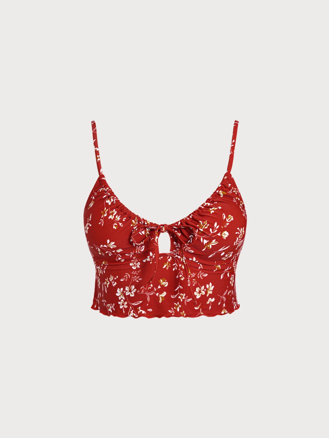 Red Print Ruffled Tankini Top